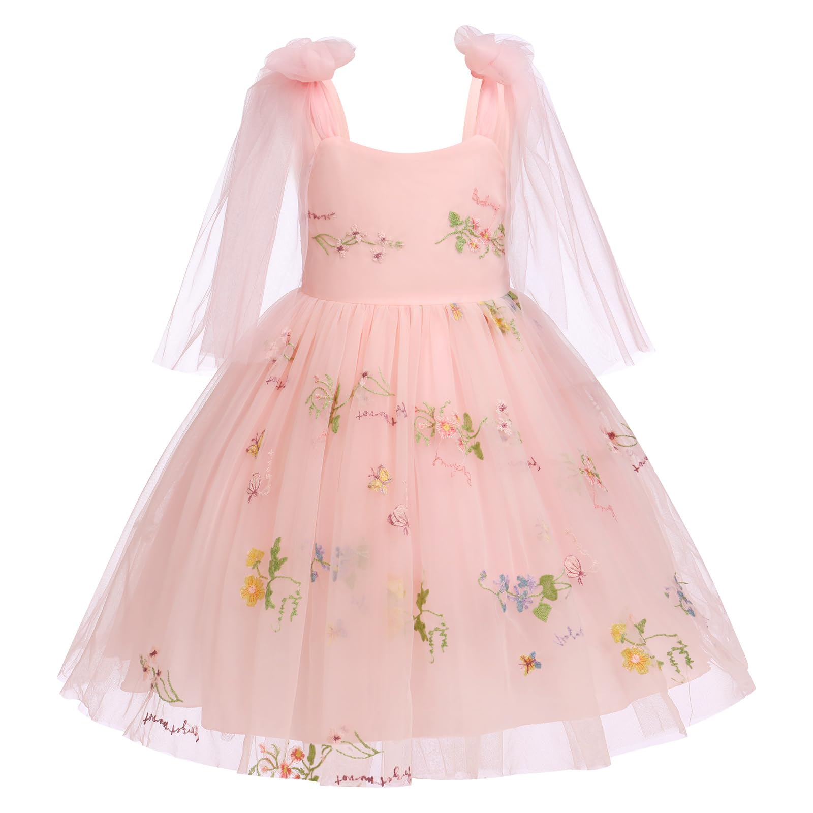 Baby Flower Girl Dress - Sleeveless Spaghetti Strap Floral Embroidered Princess Tutu Dress for Toddler Birthday Party & Fairy Wedding - Perfect for Pageants, Photo Shoots & Special Occasions
