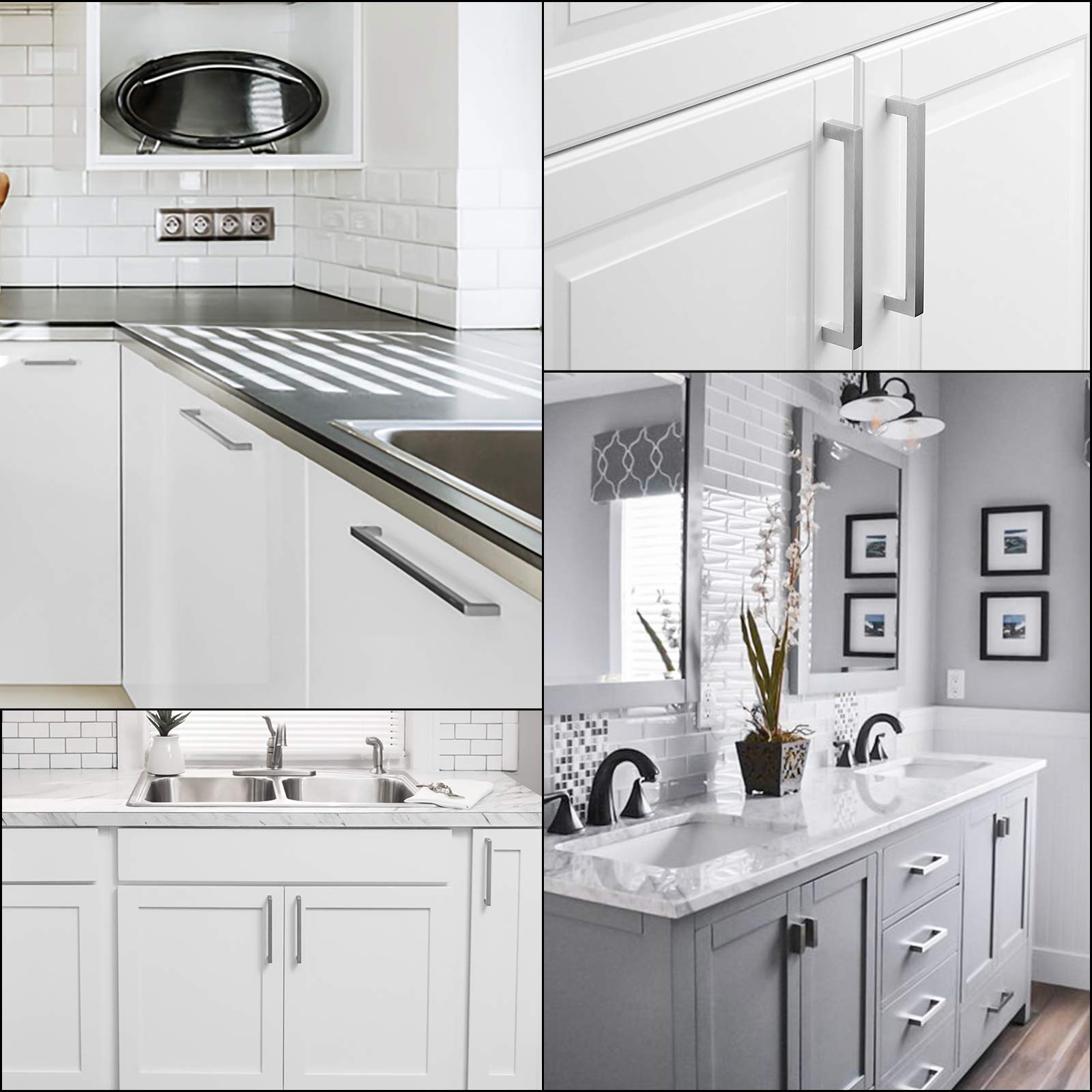 Brushed Nickel Cabinet Pulls - 8 Inch Hole Center, Square Drawer Handles for Kitchen Cabinets & Dressers (50 Pack) - Durable Hardware for Modern Home & Office Furniture Upgrade