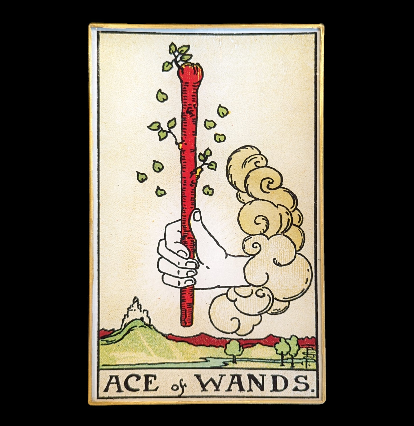 Decoupage Glass Ace of Wands Tarot Tray - Handmade Divination Tool for Tarot Readings, Crystal Storage & Witchy Home Decor | Perfect for Spiritual Practices, Altar Displays & Gift Giving