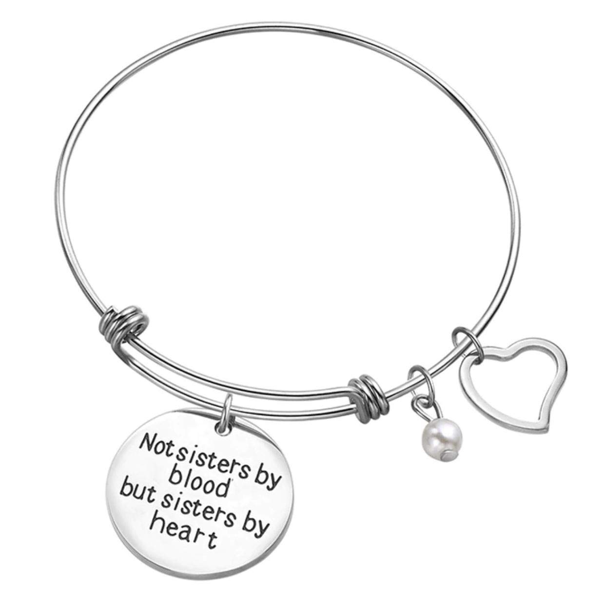 Best Friend Bracelet for Women - Rose Gold Heart Charm Engraved Friendship Bracelet 