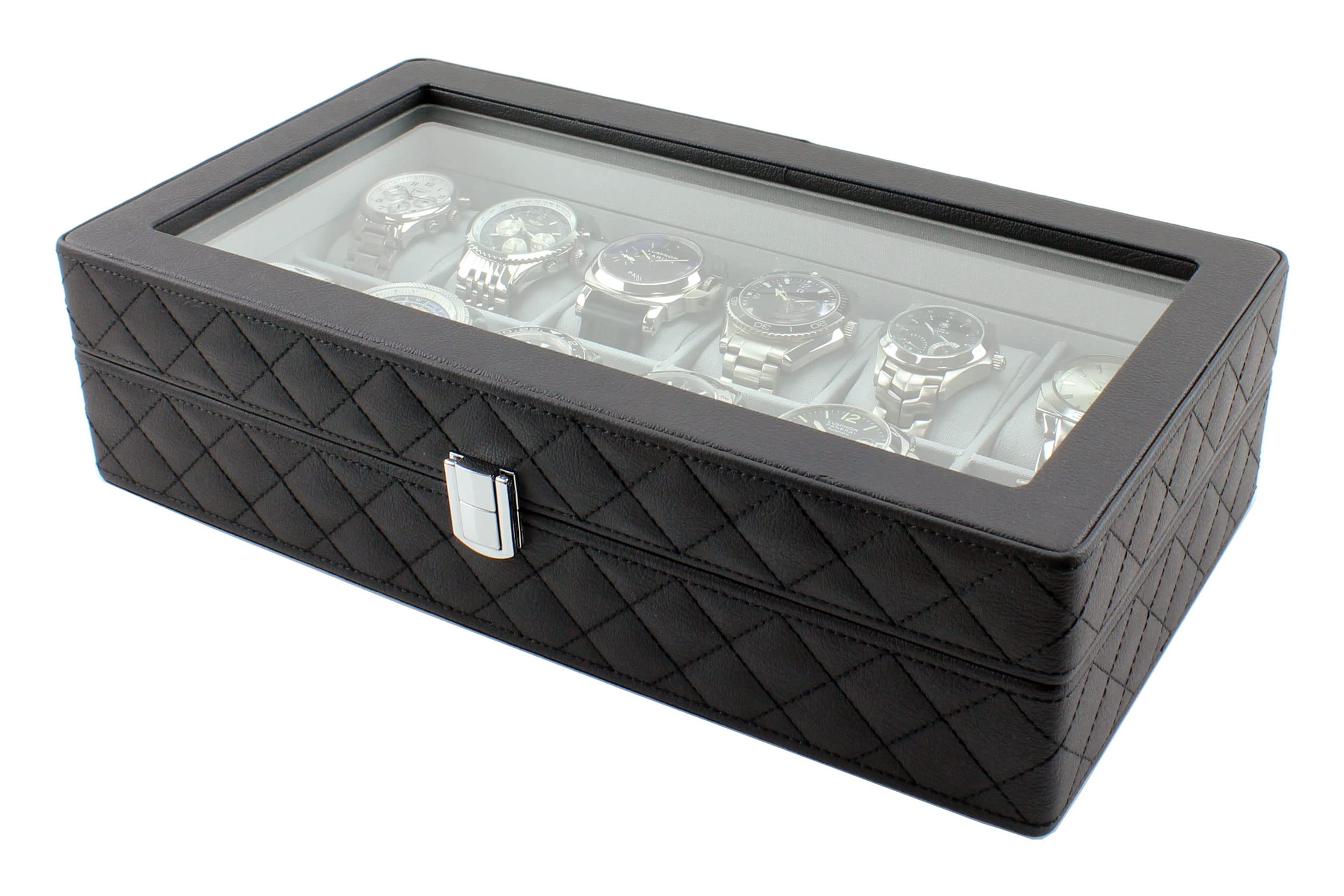 Heiden Monaco Luxury 12-Piece Watch Storage Case - Handcrafted Diamond Stitched Design, Holds 12 Watches, Soft Linen Interior Wood Watch Box for Men | Perfect for Watch Collectors, Gift Giving & Travel Storage