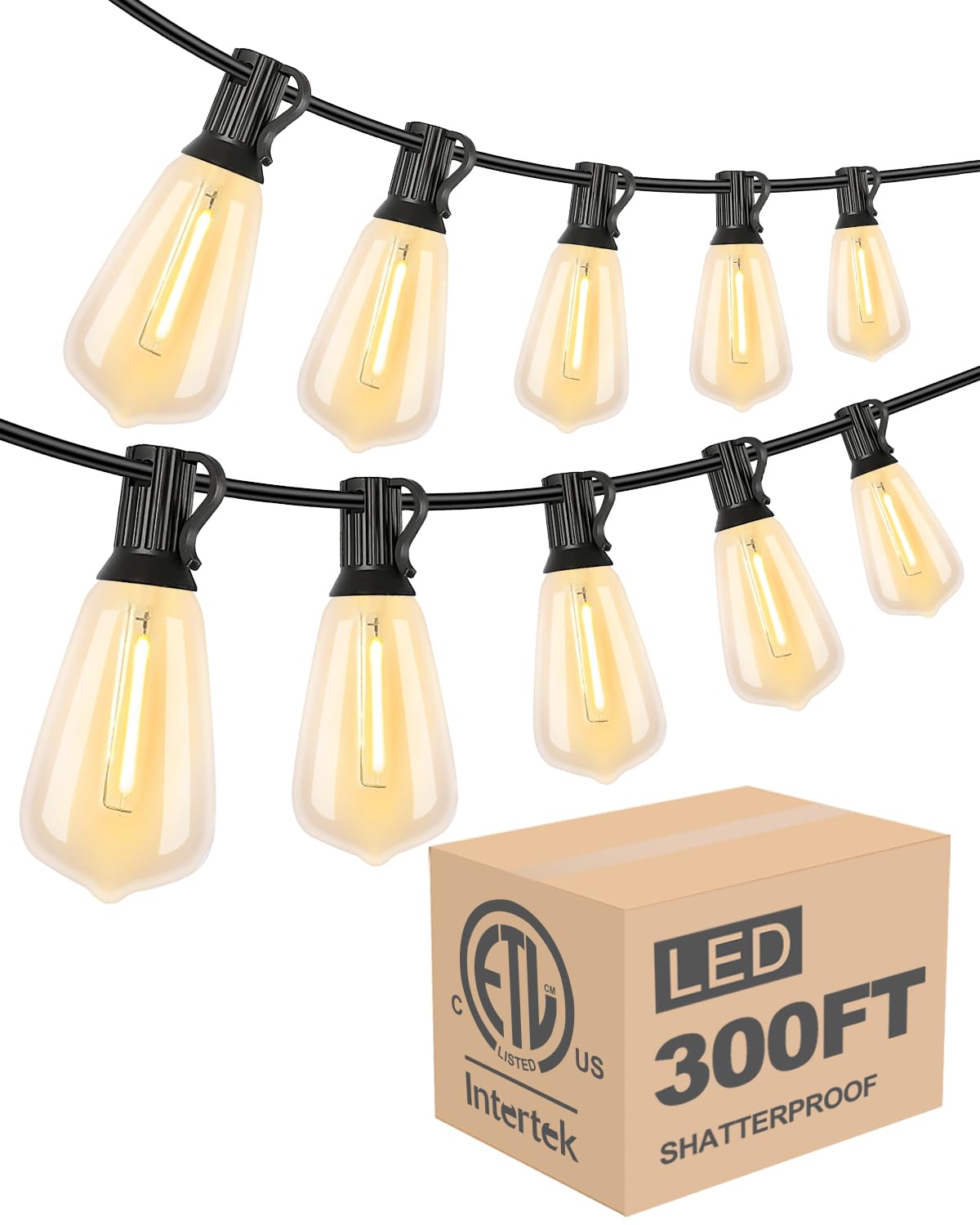 Lightdot 300FT Outdoor LED String Lights - Shatterproof ST38 Vintage Bulbs, 2200K Dimmable & Waterproof - Perfect for Porch, Deck, Garden, Backyard, Balcony - ETL Certified | Create Cozy Ambiance for Parties, Weddings & Outdoor Dining