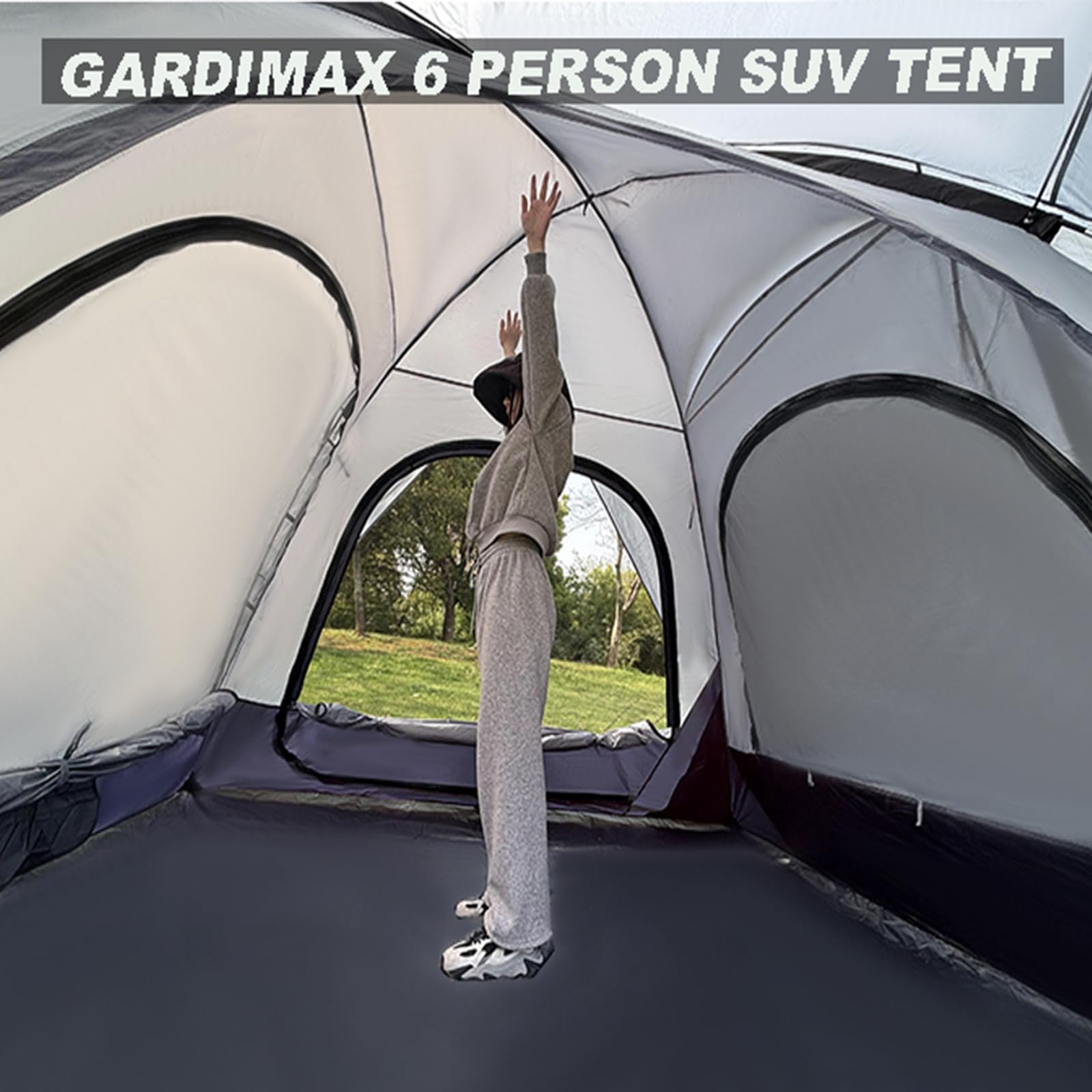 6 Person SUV Tent for Camping - Double Layer PU3000mm Waterproof & UPF 50+ UV Protection Car Tent with Rainfly & Storage Bag (10x10FT) - Perfect for Family Road Trips, Outdoor Adventures & Beach Camping