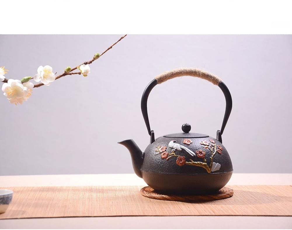 Premium Uncoated Cast Iron Teapot - Authentic Japanese Rosefinch Design for Kung Fu Tea Ceremony | Includes Free Fork | Perfect for Traditional Tea Brewing & Home Decor