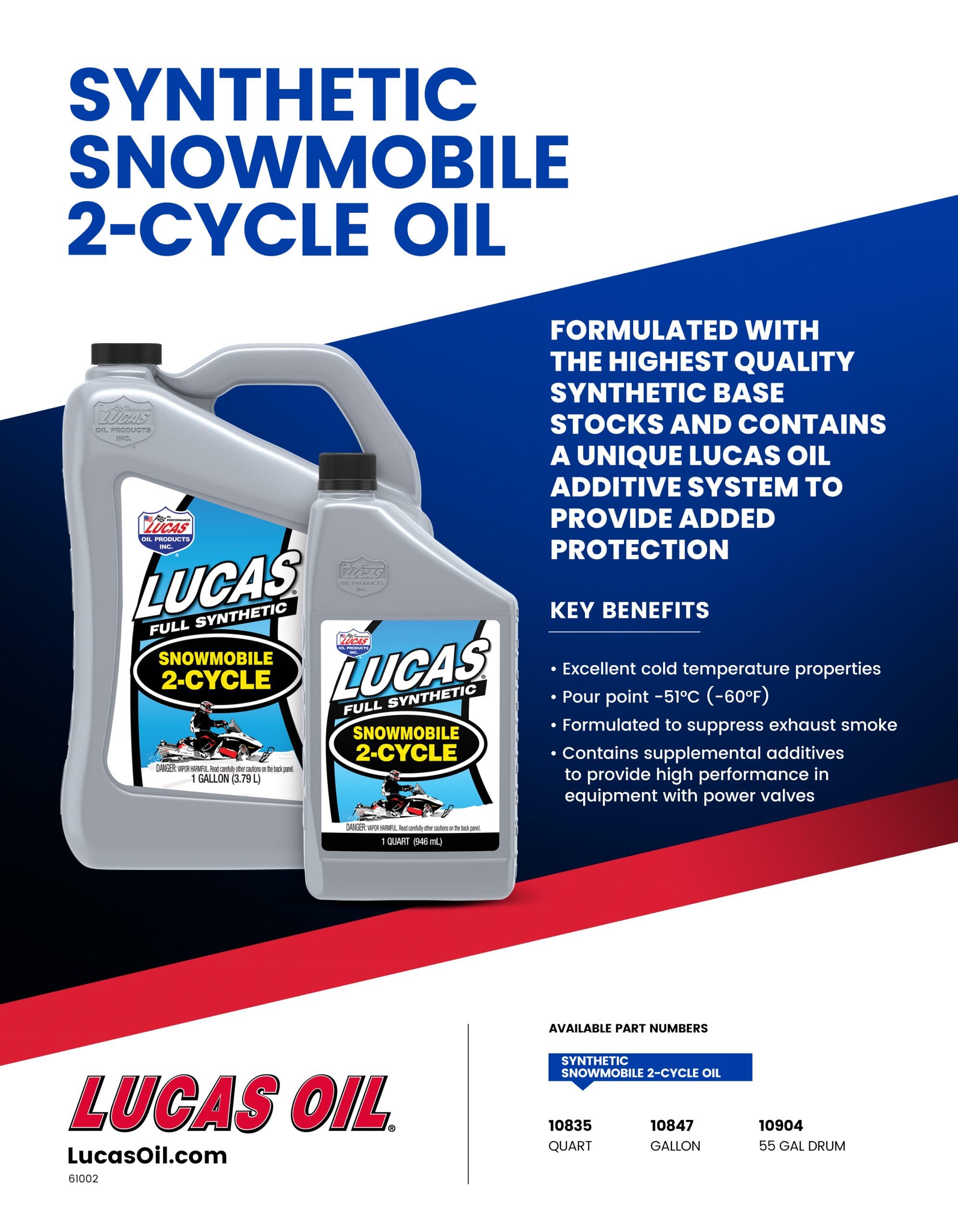 Lucas Oil 10847-4PK Premium Snowmobile Oil - 1 Gallon (Pack of 4) | High-Performance 2-Stroke Engine Lubricant for Winter Riding & Trail Adventures