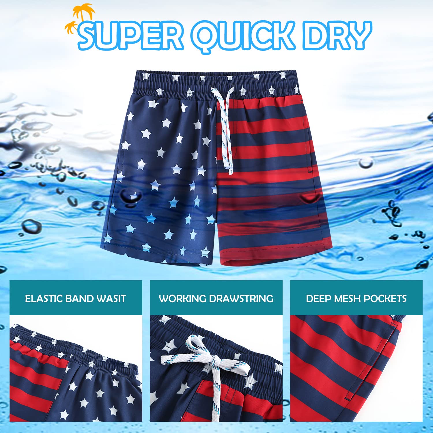 HODOSPORTS Boys Swim Trunks - Quick Dry Bathing Suits with Pockets for Swimming, Beach & Pool Activities | Comfortable Swim Shorts for Kids