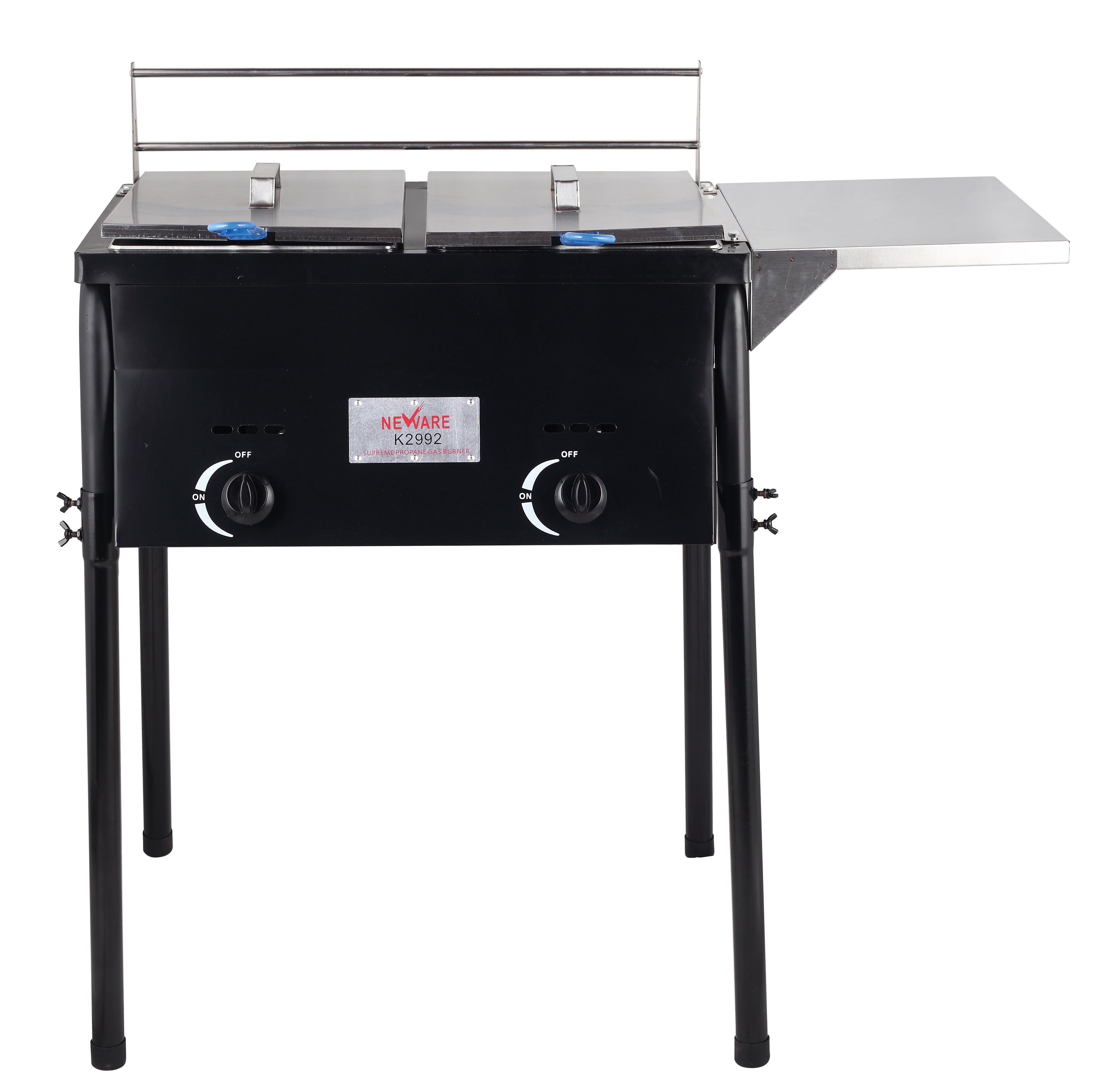 Double Burner Propane Deep Fryer with Shelves - Commercial Grade Stainless Steel Deep Fryer for Outdoor Cooking, Food Trucks, and Restaurants - Perfect for Frying Chicken, Fish, and French Fries