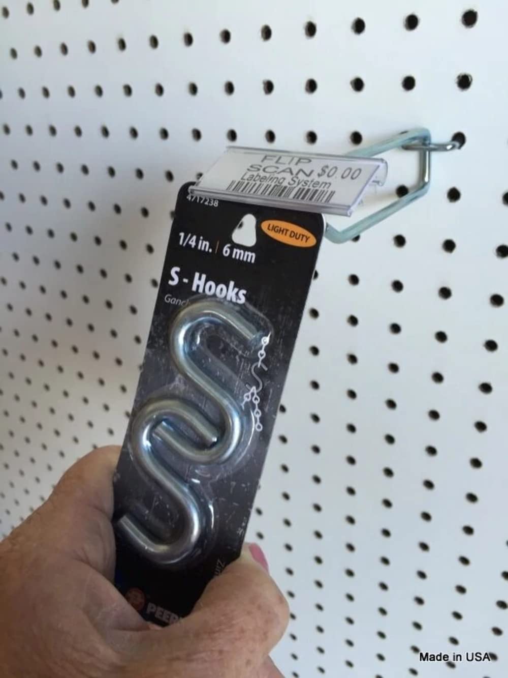 Trion 200-Pack 4 Inch Flip Scan Metal Peg Hooks with Label Holder - Fits 1/8