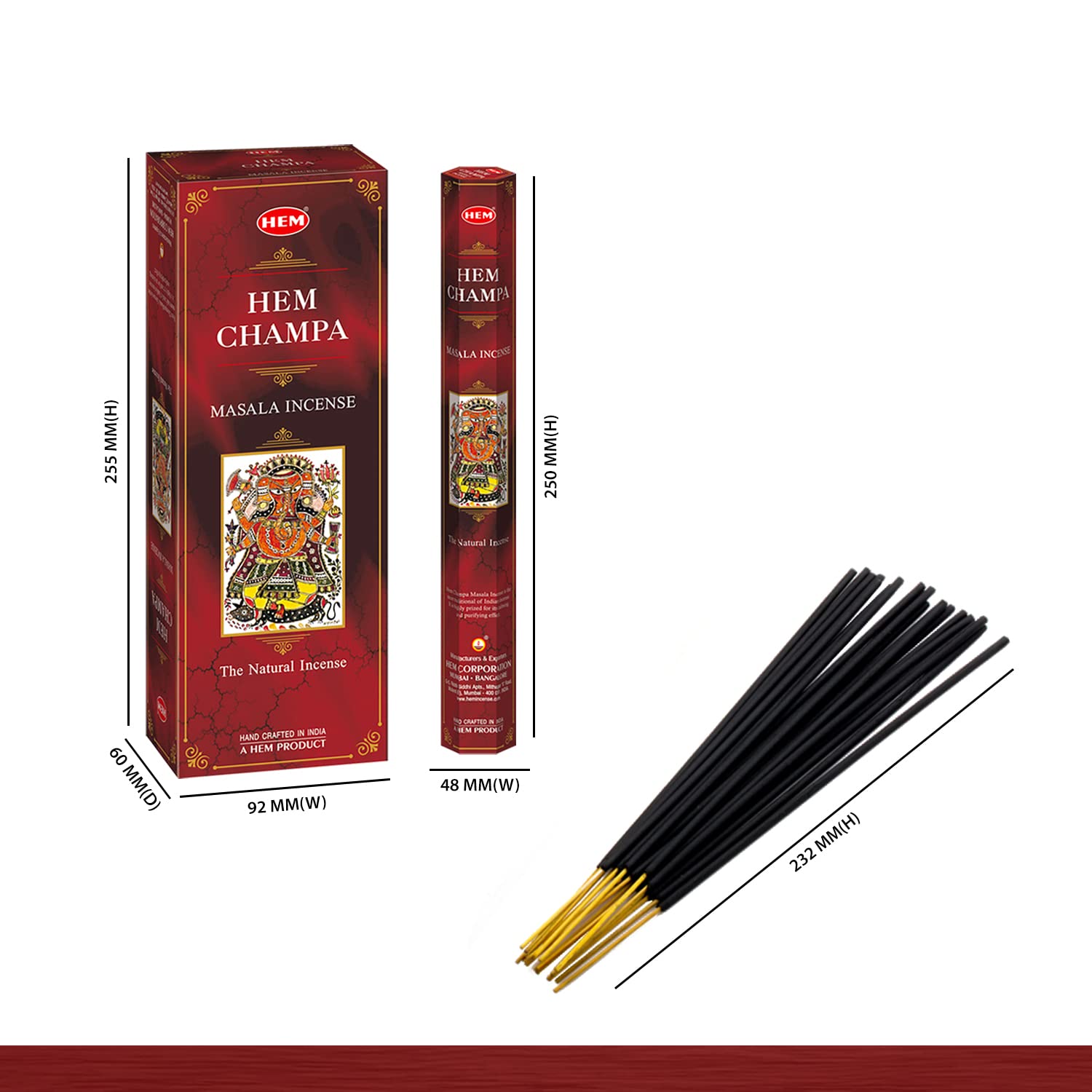 HEM Champa Masala Incense Sticks - 120 Count Pack | Natural Aromatherapy for Meditation, Yoga & Spiritual Relaxation | Air Freshener for Home, Office & Sacred Spaces | Perfect Gift Set (301g Each)