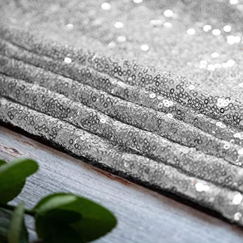 Silver Sequin Tablecloth 90x132 Inches - Glitter Party Table Cover for Weddings, Birthdays, Baby Showers & Christmas Decor | Rectangular Sequin Table Overlay for Reception, Bridal Shower & Holiday Celebrations