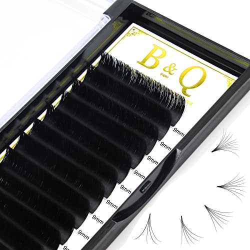 B&Qaugen Easy Fan Volume Lashes C-0.03-9 | 9-25mm C Curl Matte Black Lash Extensions | Professional Mega Volume Fan Lashes for Dramatic Eye Makeup | Perfect for Weddings, Parties & Special Occasions