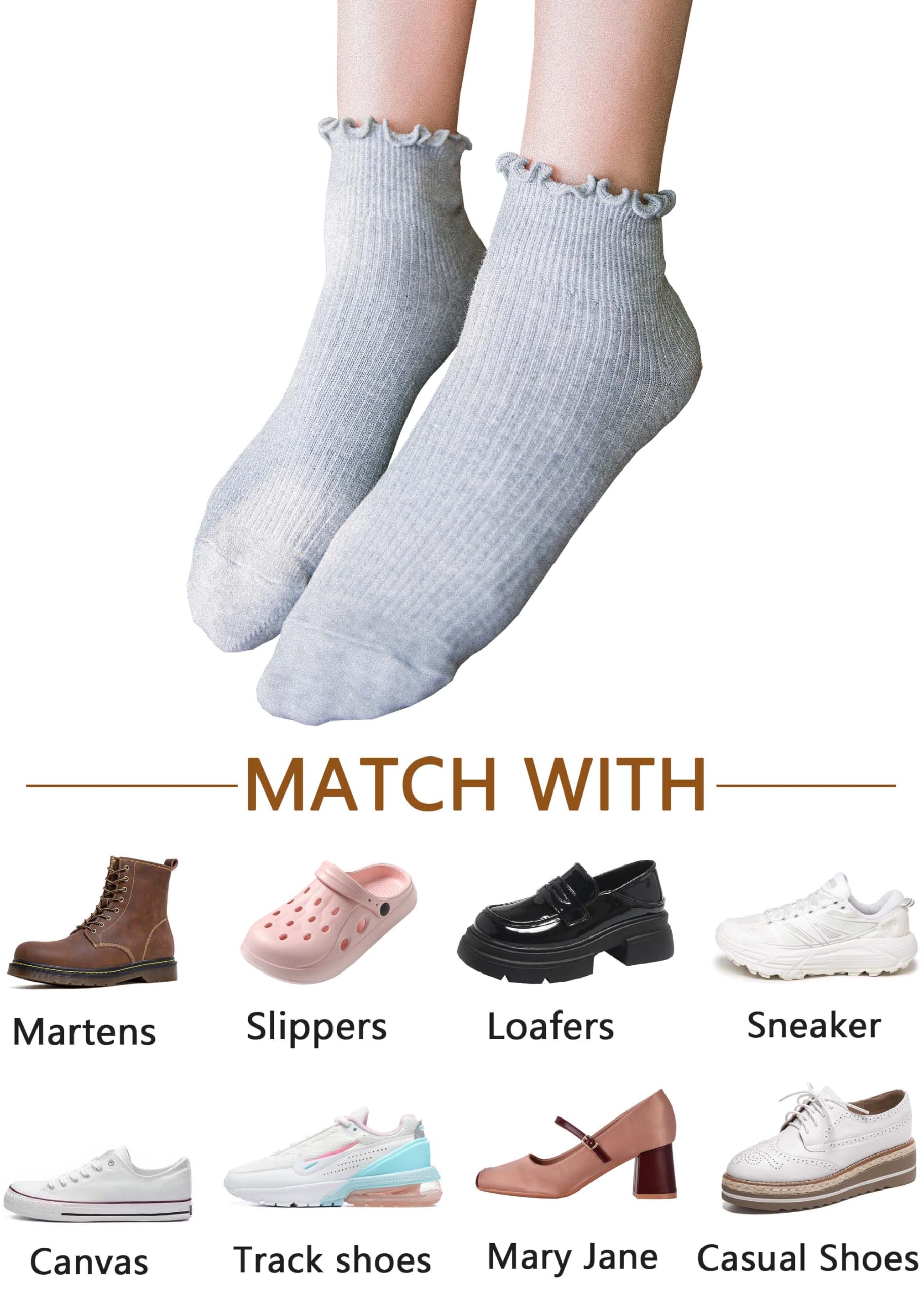 Women's Cute Ruffle Ankle Socks 6-Pack - Soft Cotton Knit Lettuce Trim Frilly Turn-Cuff Casual Socks for Everyday Wear, Outfits & Gifts