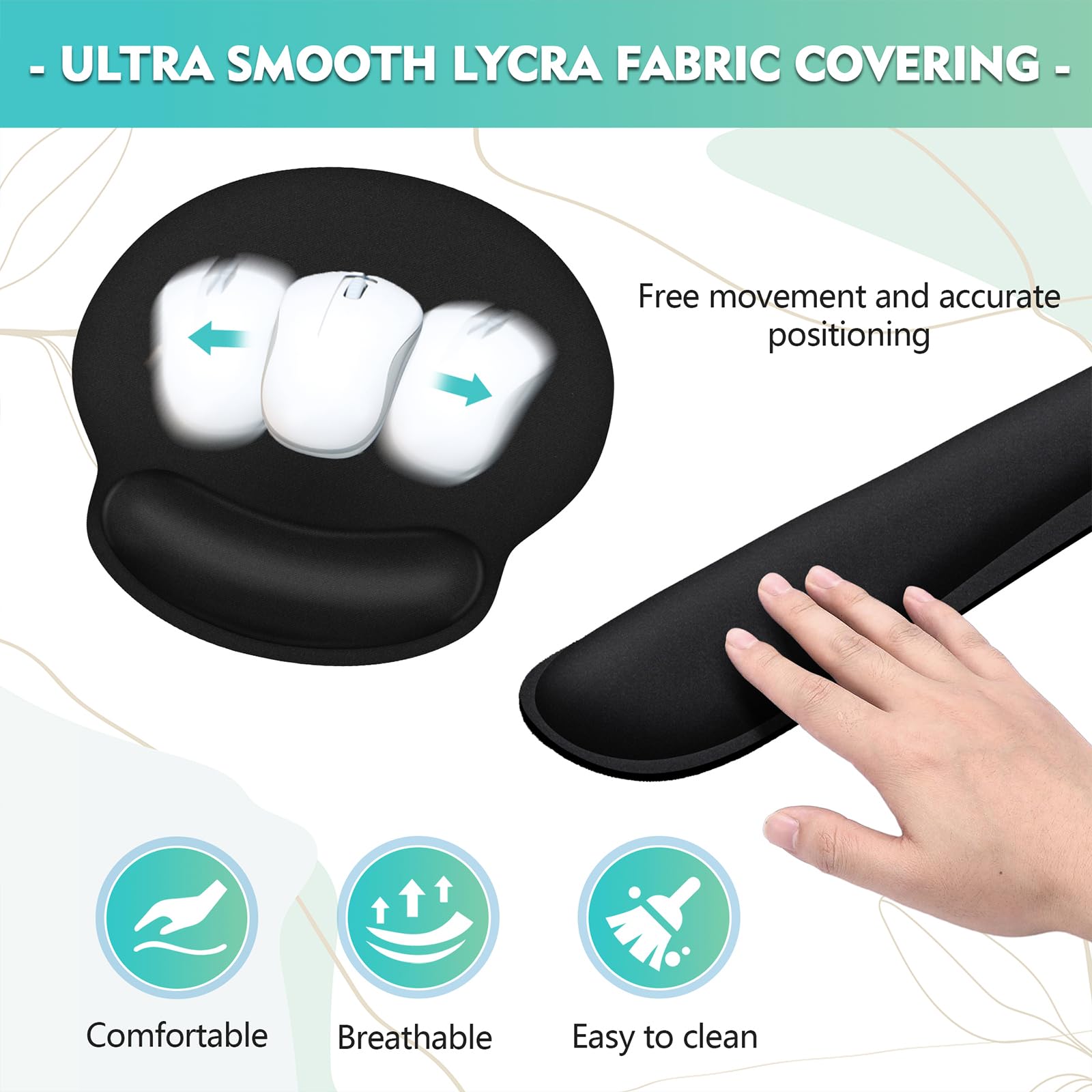 Ergonomic Mouse Pad and Keyboard Wrist Rest Set - Memory Foam Wrist Support for Comfortable Typing, Classic Black - Perfect for Office, Gaming & Home Computer Workstations