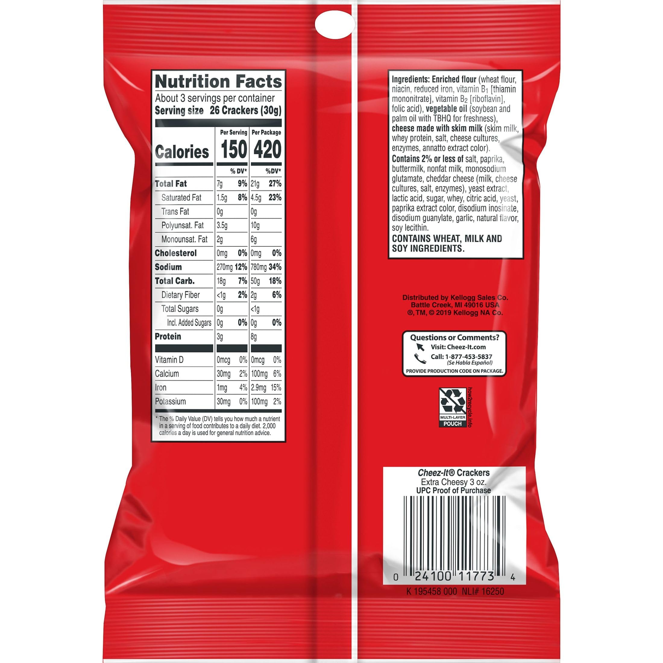 Cheez-It Extra Cheesy Baked Snack Crackers - 6.75lb Bulk Case (36 Individual Pouches) | Perfect for School Lunches, Office Snacks, Road Trips & On-the-Go Healthy Snacking