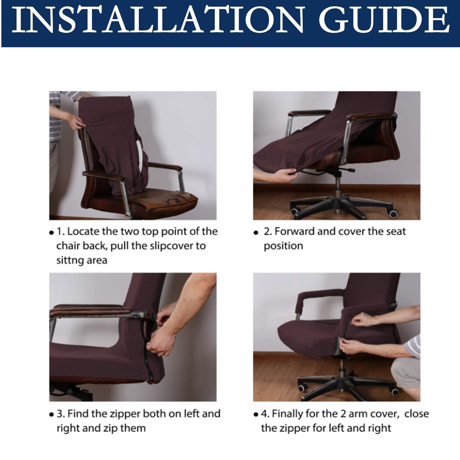 Stretchable Washable Office Chair Covers - Universal Fit for Computer & Rotating Chairs (Large, Brown) - Perfect for Home Office, Gaming & Conference Room Use