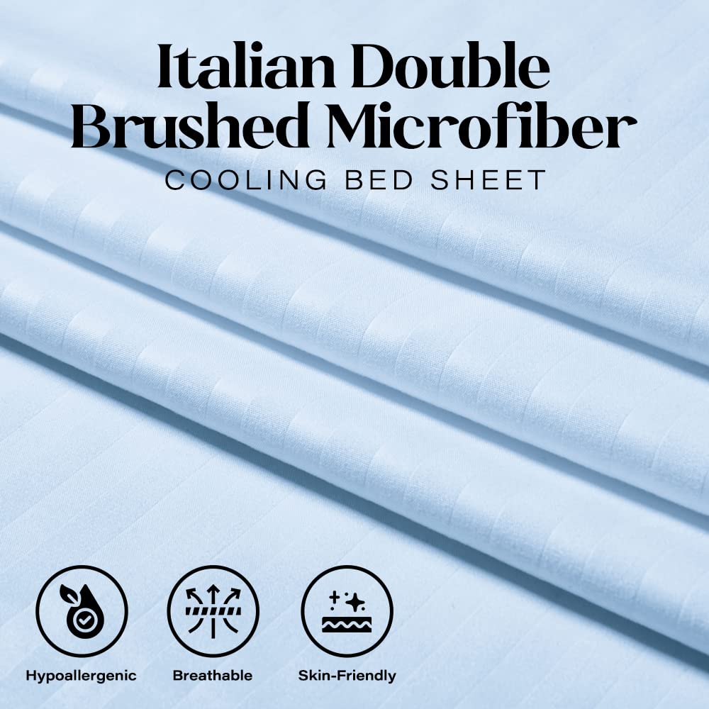 4-Piece Queen Size Sheet Set - Soft & Cooling Microfiber Bedding with Deep Pockets | Wrinkle-Free Striped Design | Includes 1 Fitted Sheet, 1 Flat Sheet & 2 Pillowcases | Perfect for Hot Sleepers & Luxury Bedrooms