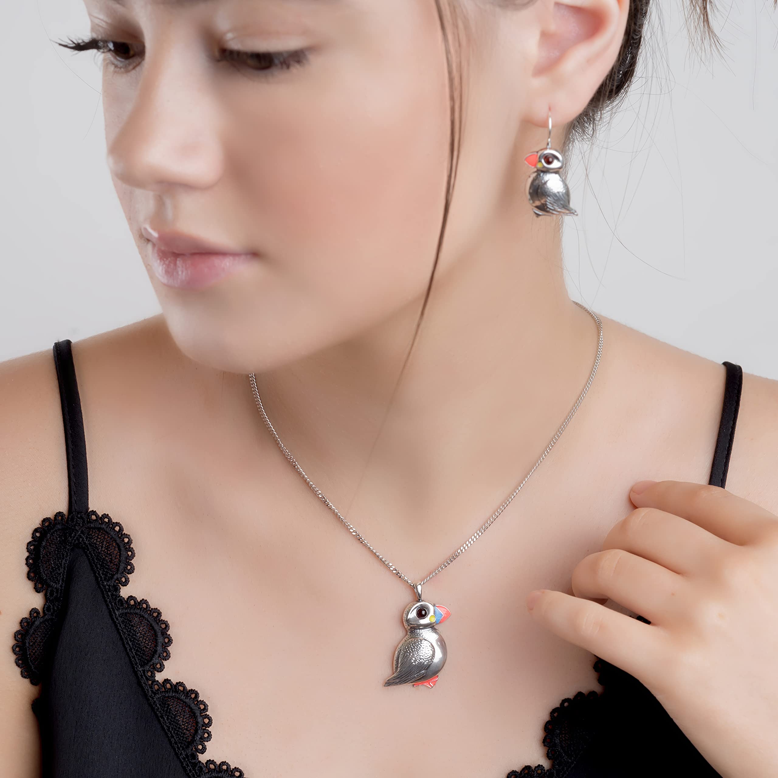925 Sterling Silver Large Puffin Necklace - Elegant Bird Jewelry for Women | Nature Lover Gift for Her | Perfect for Beach Vacations, Birdwatching Trips & Outdoor Adventures