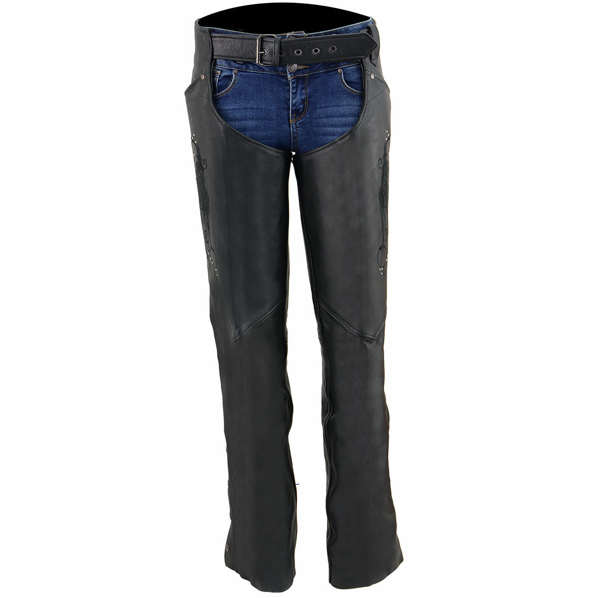 BOL Open Road Women's Suede Wing Design Leather Chaps - Motorcycle Riding Gear for Bikers, Equestrian & Fashion Outfits