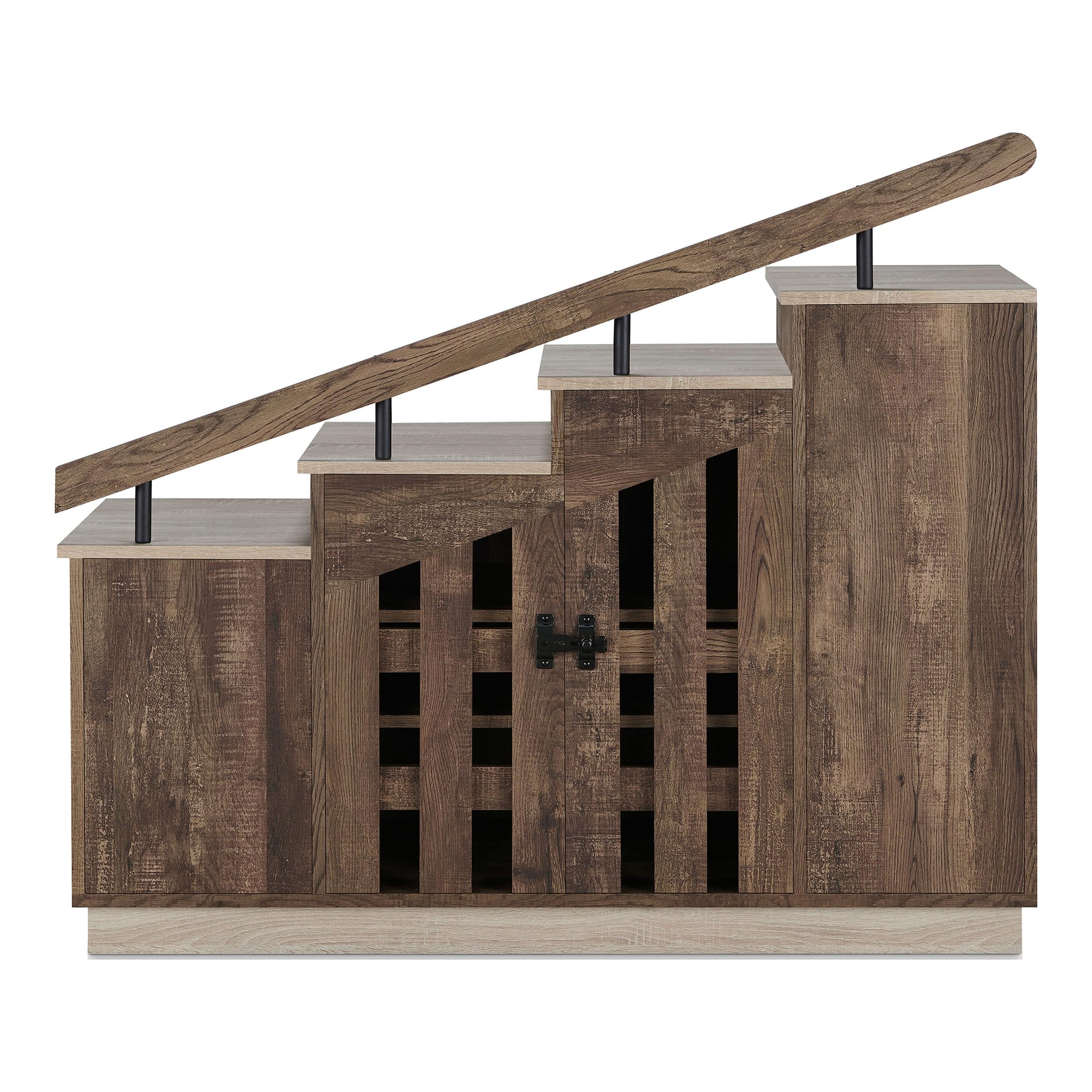 Furniture of America Barstead Wood Staircase Shoe Cabinet in Reclaimed Oak - Space Saving Entryway Storage for Small Homes & Apartments