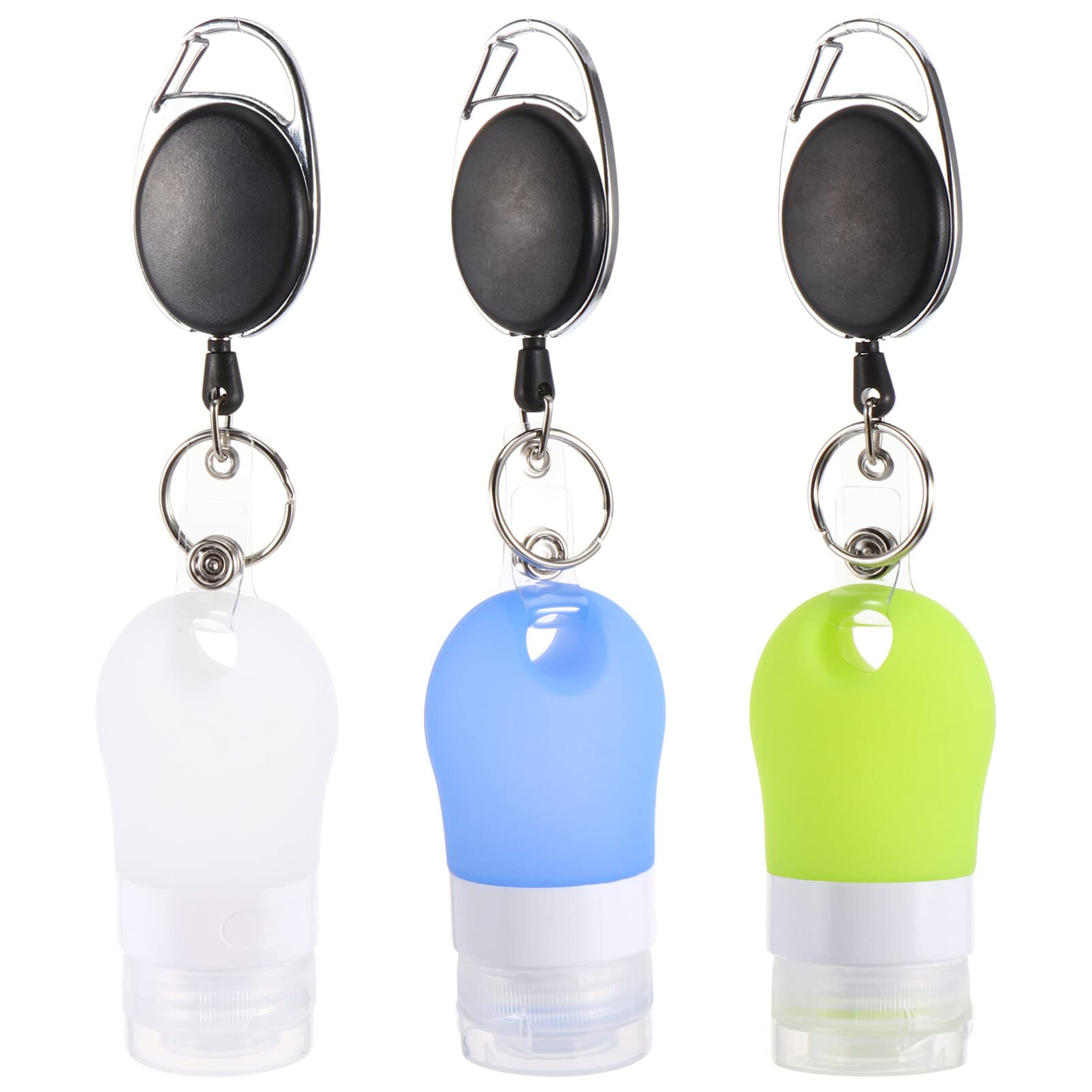 Lurrose 6-Pack Travel Bottles Set - Leak Proof Silicone Squeeze Tubes (38ml) with Stretchable Lanyard Keychain - White Green Blue - Perfect for Shampoo, Lotion & Toiletries - Ideal for Air Travel, Gym & Camping Trips