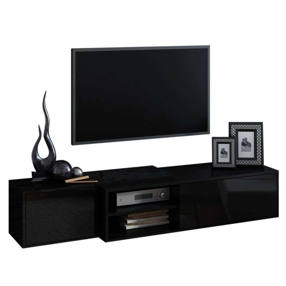 Sigma 1 TV Stand for Flat Screen TVs - Modern Black Entertainment Center with Storage Shelves - Perfect for Living Room, Bedroom & Home Theater Setup