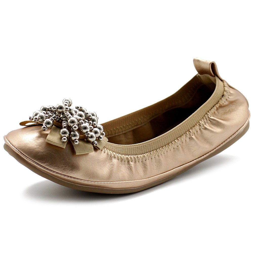 Ollio Women's Ballet Flats with Soft Sole & Silver Bead Accent - Comfortable Cute Dance Shoes for Ballet Class, Practice, and Casual Wear