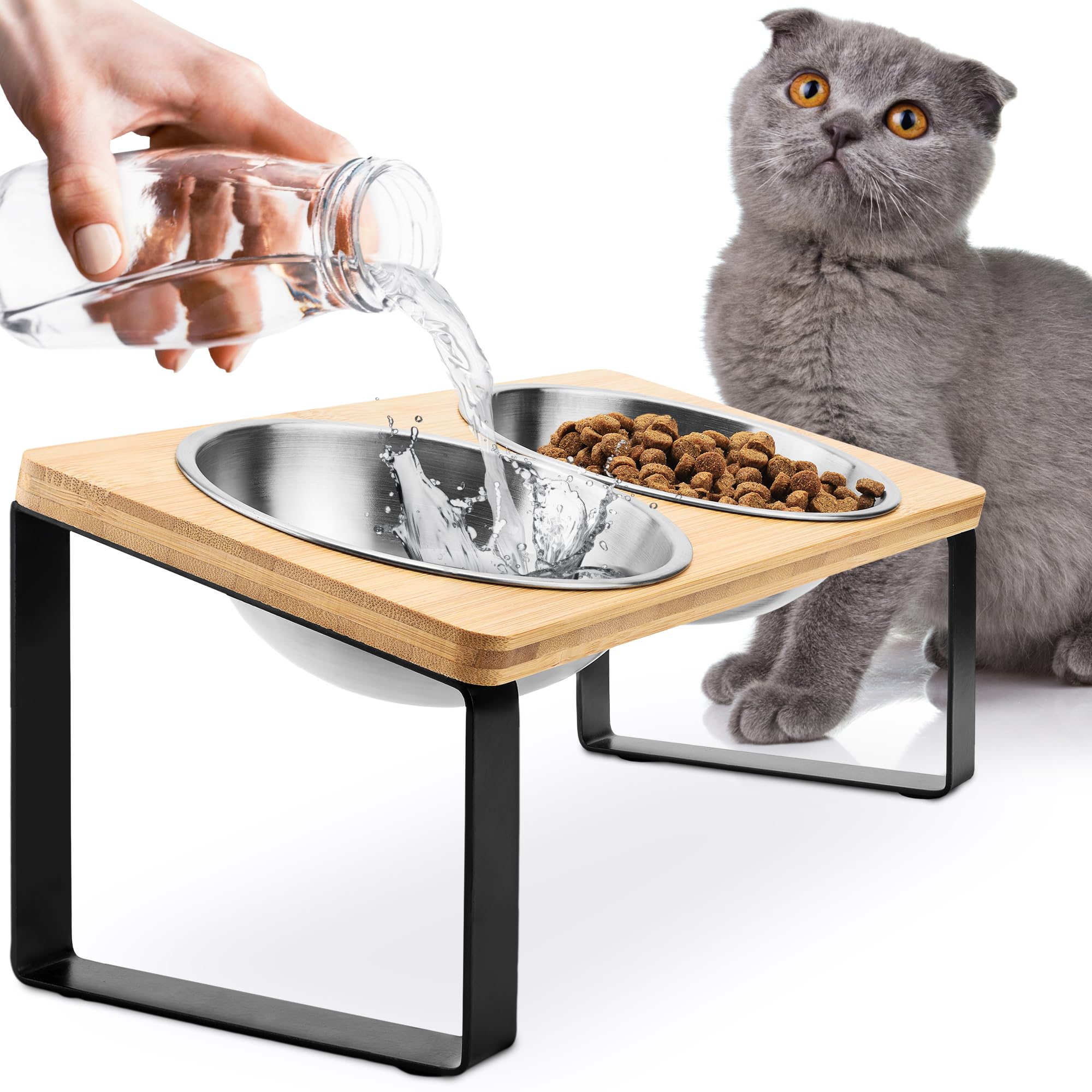Elevated Cat Bowls for Indoor Cats - Raised Cat Food Dishes with Stand for Comfortable Feeding, Perfect for Small Dogs & Kittens (Home Use, Kitchen, Living Room)