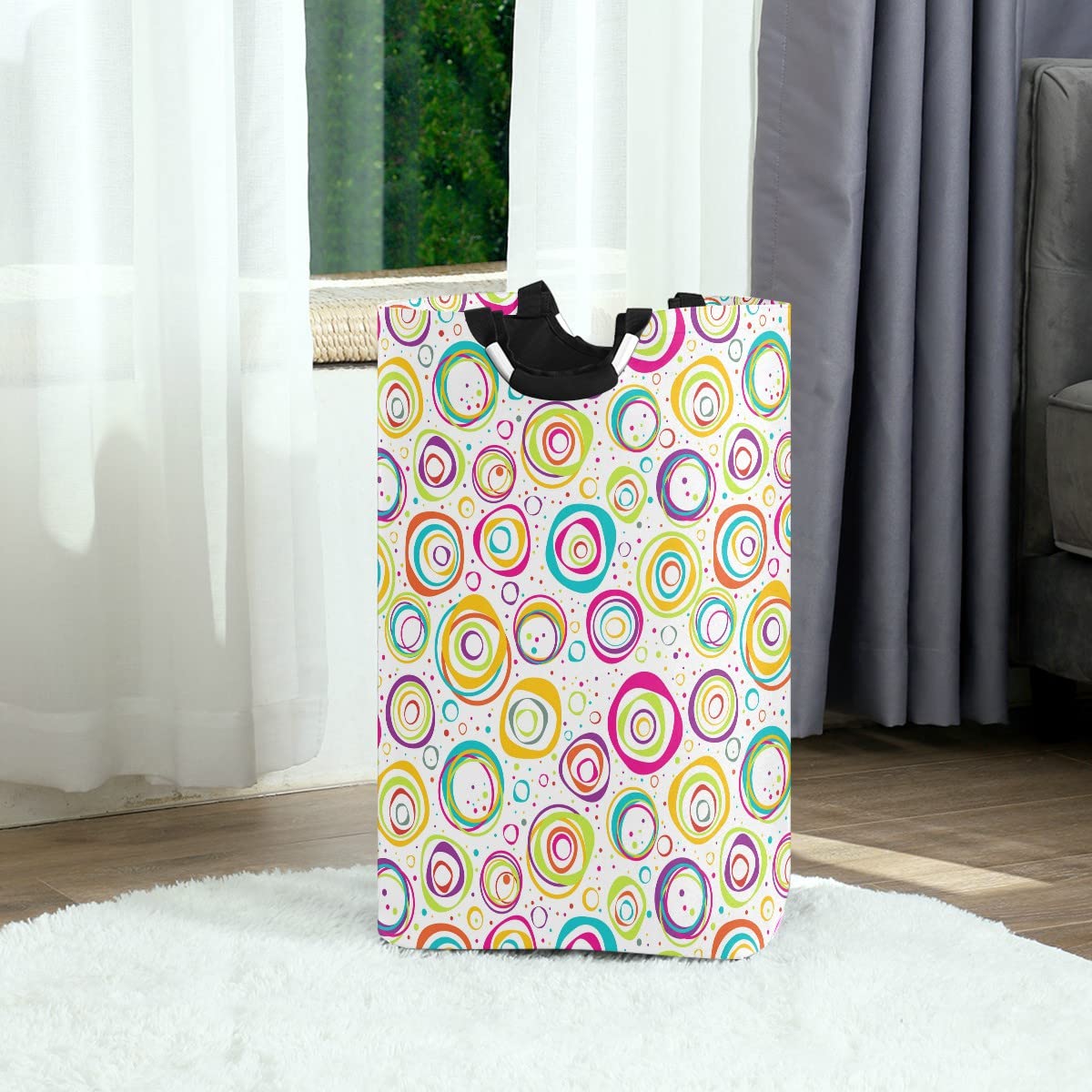 Foldable Collapsible Laundry Basket with Handles - Geometric Pattern Laundry Hamper for Bathroom Organization, Storage & Laundry Room Decor | Perfect for Dorm, Apartment & Travel Use