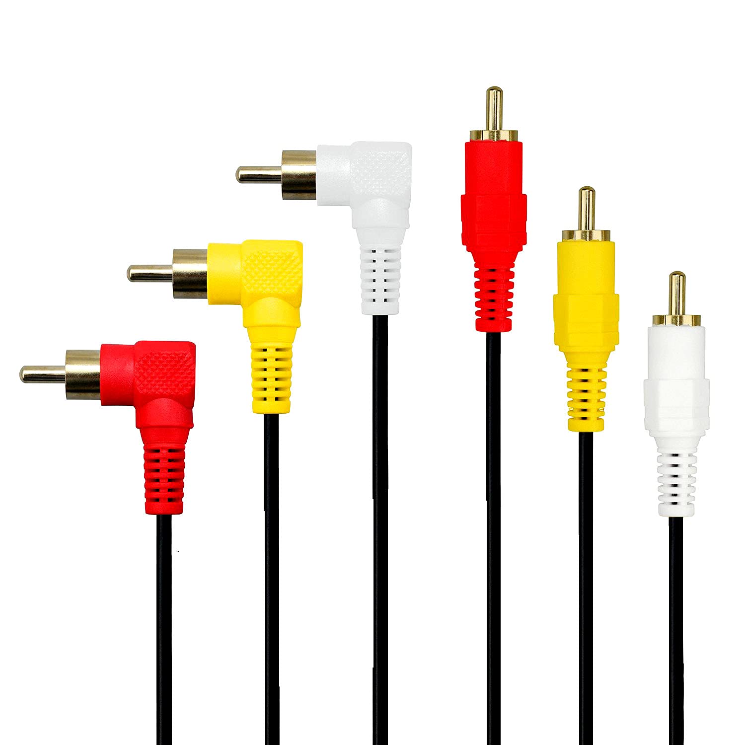 EKAAZ 3 RCA Cable - High-Quality Silver Plated 90° Right Angle RCA Audio Video Cable, 3 Male to 3 Male Composite AV Cable (1.2m/4ft) for Home Theater, Gaming Consoles & Audio Systems
