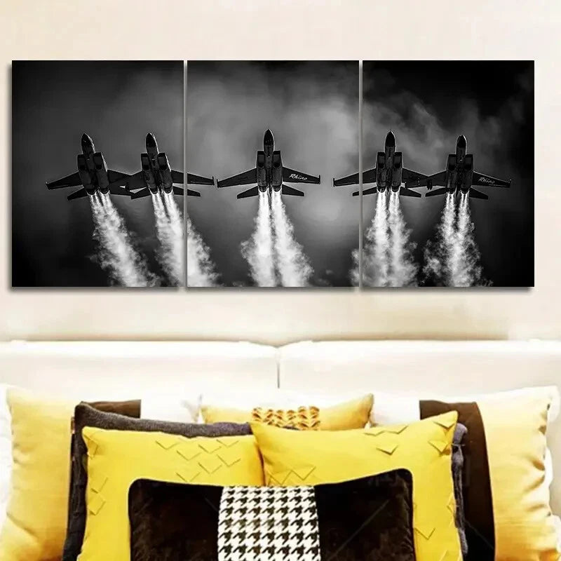 3-Piece Jet Plane in the Sky Wall Art Set - Framed Canvas 40x60cm (16x24in) - High Quality Print - 100% Australian Made - Ready to Hang - Perfect for Living Room, Bedroom & Office Decor
