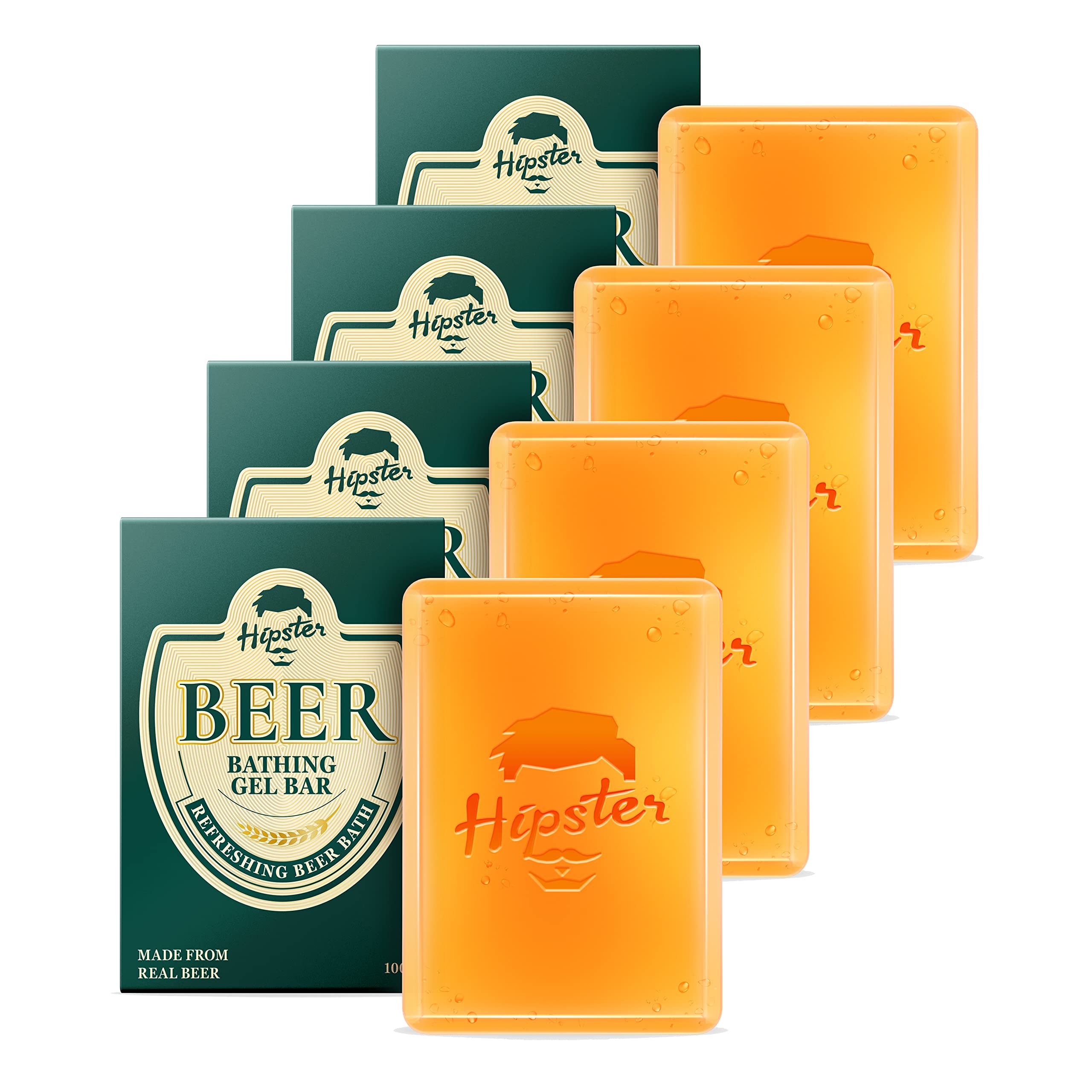 Refreshing & Deep Cleansing Hipster Beer Bathing Gel Bar Soap for Men - 100g | Handmade 100% Vegan, Paraben-Free with Green Tea & Grape Seed Extracts | All Skin Types | Perfect for Shower, Gym & Travel