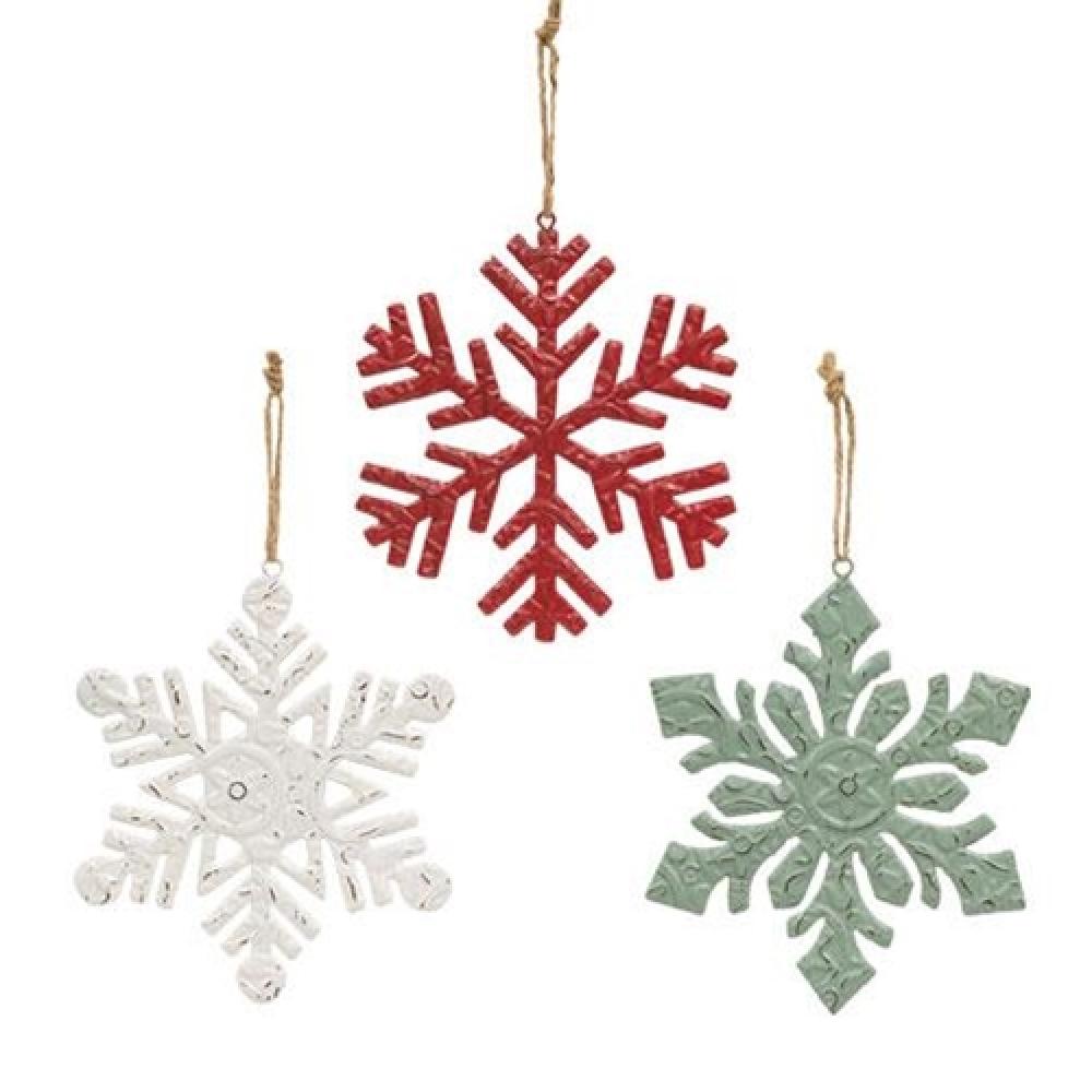 Metal Embossed Christmas Snowflakes Ornaments - Set of 3 Assorted Designs for Holiday Tree Decorations, Winter Home Decor & Gift Giving