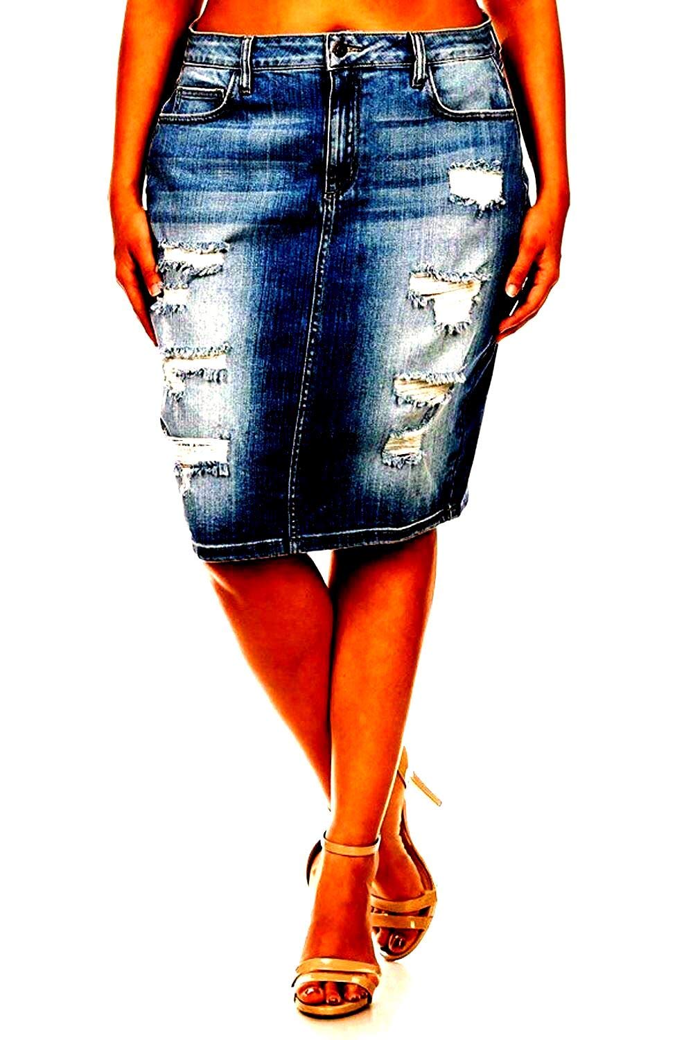 Jack David & Voir Twill Women's Plus Size Stretch Denim Button Front Skirt - 1X 2X 3X - Comfortable & Stylish for Casual Wear, Office Outfits & Date Nights