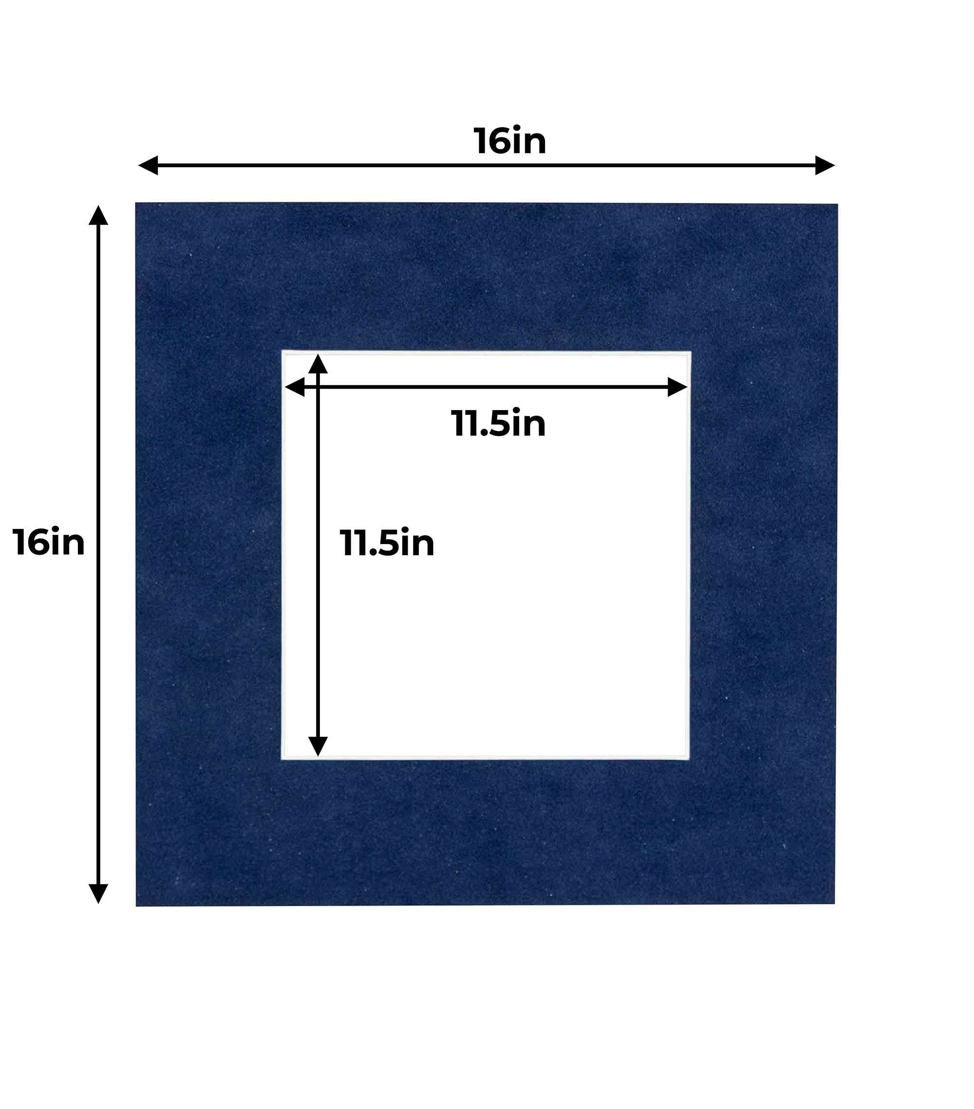 16x16 Inch Navy Suede Precut Mat Board for 12x12 Photos - Acid-Free Bevel Cut Picture Mat for Frames (Pack of 10) with Backing Boards & Clear Bags - Perfect for Displaying Art, Scrapbooking, and Photo Preservation