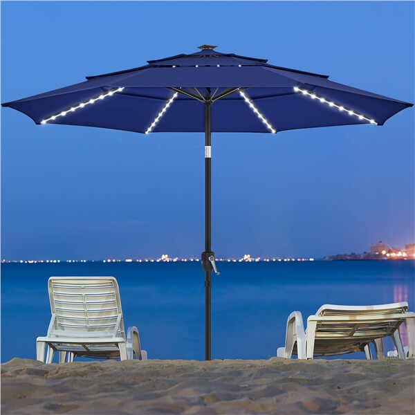 Yaheetech 10ft 3-Tier Solar Patio Umbrella with LED Lights - Outdoor Cantilever Sun Shade for Pool, Garden, and Backyard Relaxation