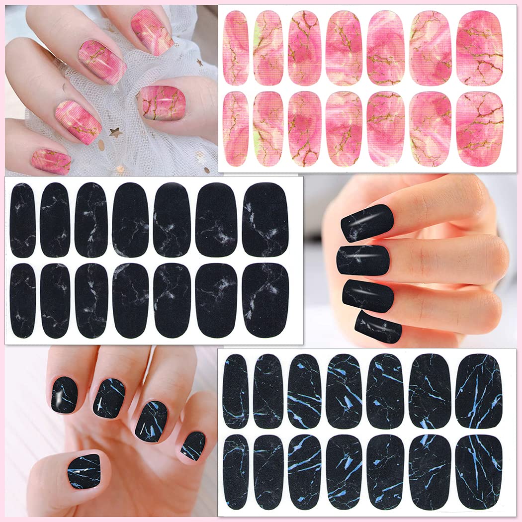 WOKOTO 12 Sheets Gradient Color Marbled Nail Strips - Self-Adhesive Nail Polish Stickers with Nail File | Colorful Blooming Nail Wraps for Women | Perfect for Parties, Weddings & Daily Nail Art