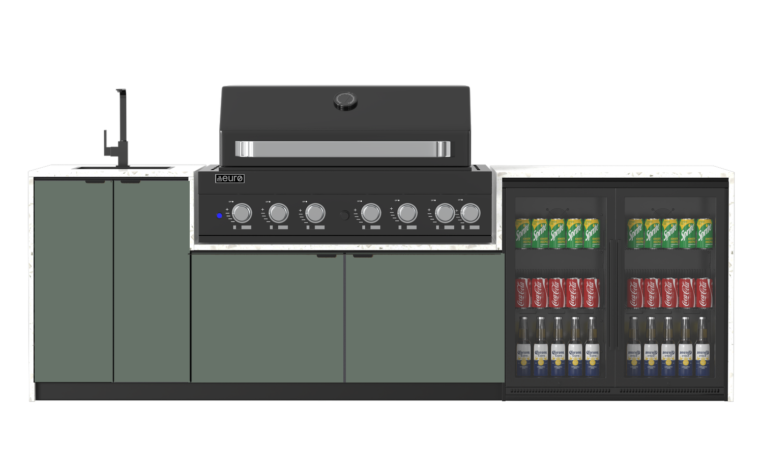 Euro Alfresco Monaco Outdoor Kitchen Set with Black Appliances - 2845mm Wide for Backyard BBQ, Patio Dining & Outdoor Entertaining