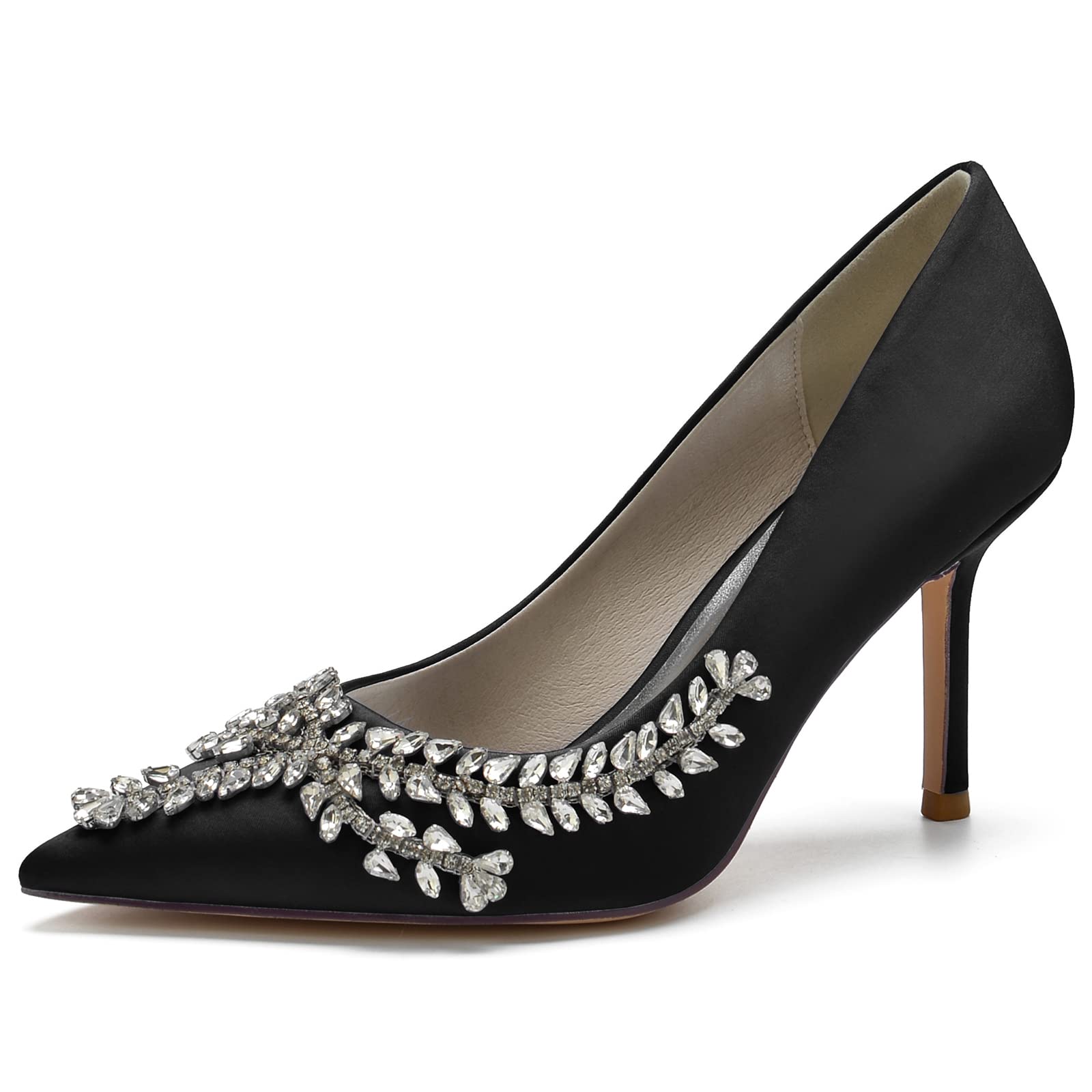 Elegant Women's Pointed Toe Stiletto Heel Satin Wedding Shoes with Crystal Decor - Perfect for Brides, Bridal Parties & Formal Occasions