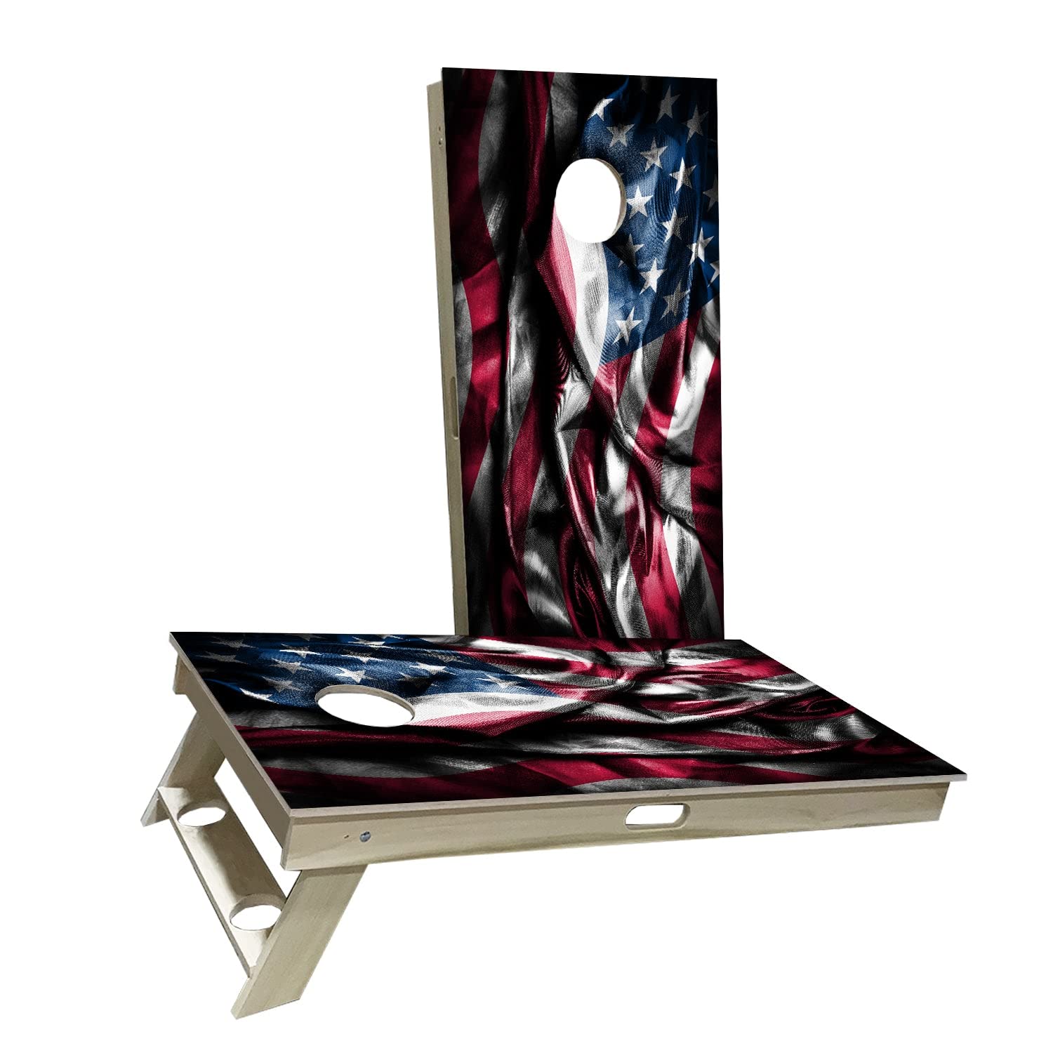 Skip's Garage American Flag Rustic Dark Cornhole Board Set - Regulation Size Bean Bag Toss Game with 2 Boards & 8 Bags - Perfect for Backyard Parties, Tailgating and Outdoor Family Fun