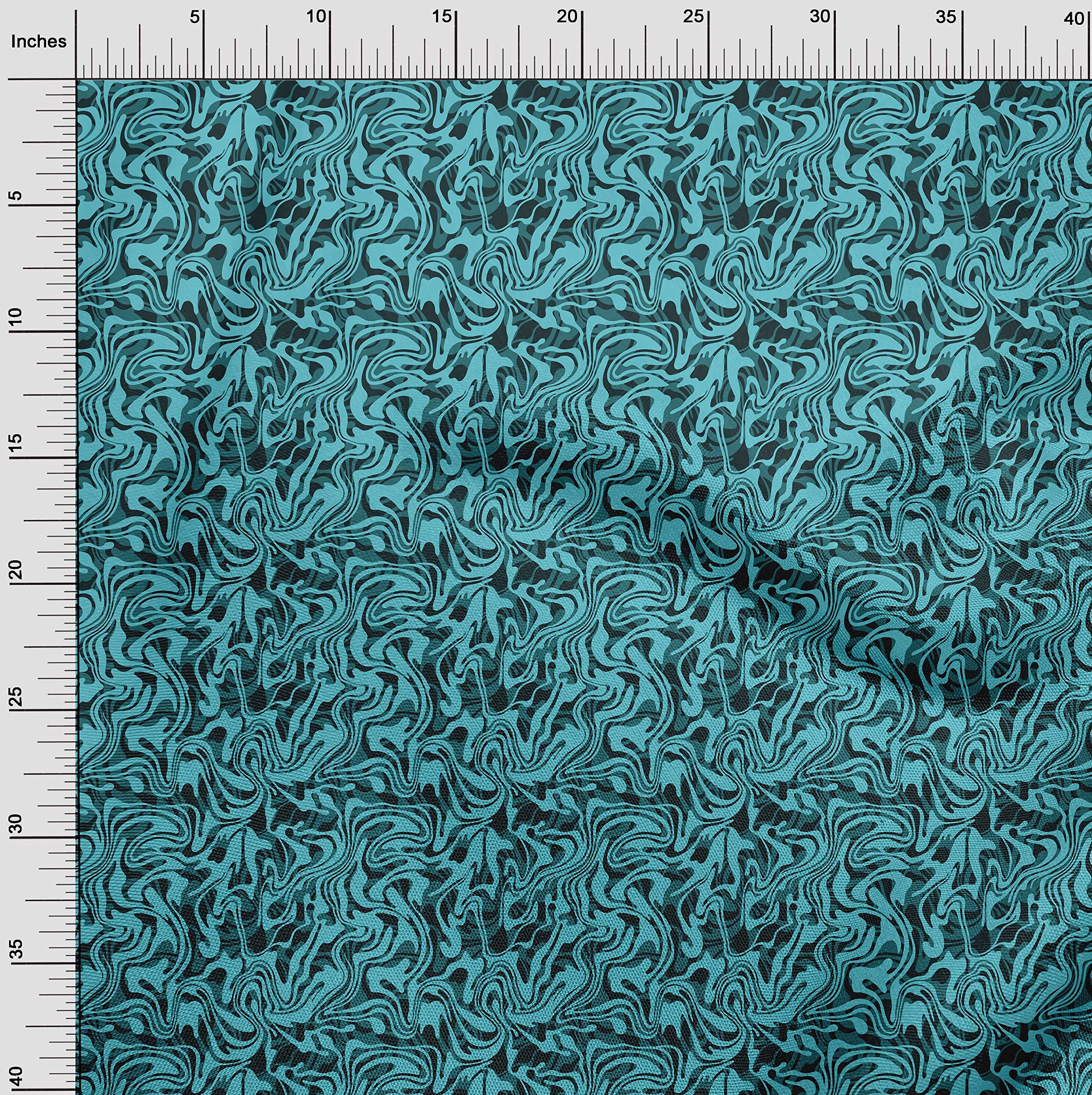 oneOone Polyester Lycra Turquoise Green Abstract Print Fabric - 56 Inch Wide DIY Sewing Material for Clothing, Dresses & Home Decor Projects | Premium Quality by The Yard