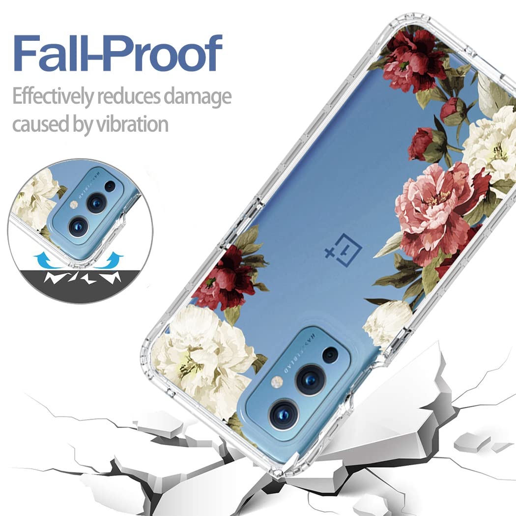 **OnePlus 9 5G LE2110 Phone Case with Tempered Glass Screen Protector - Cute Clear Floral Full Body Protective Cover for OnePlus 9 5G (Flower Design) | Perfect for Daily Use, Travel & Gift Giving**
