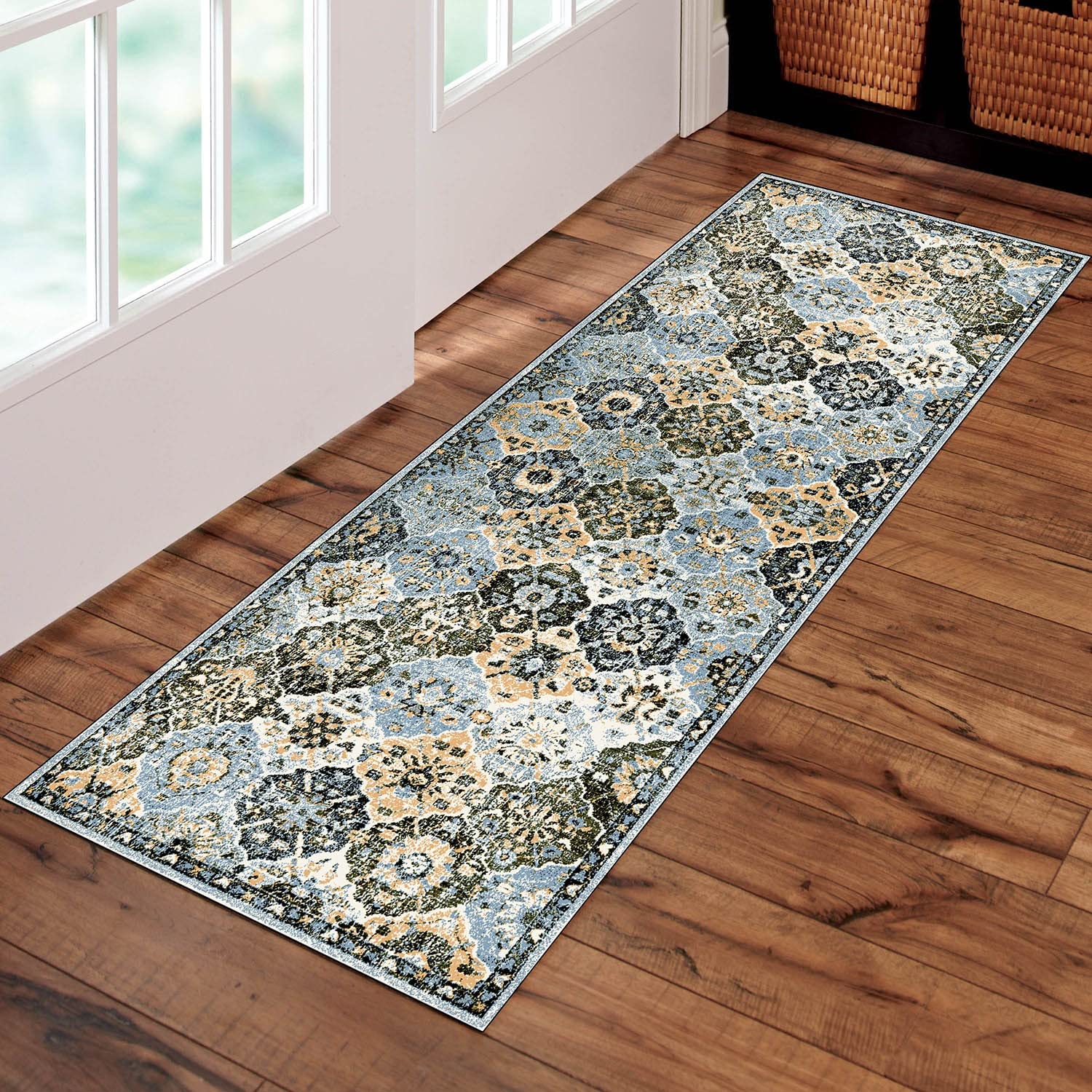 Non-Slip Washable Runner Rug 4'x10' - TPR Rubber Backing, Boho Traditional Design for Hallway, Laundry Room, Kitchen & Entryway | Durable & Customizable Floor Mat for High Traffic Areas
