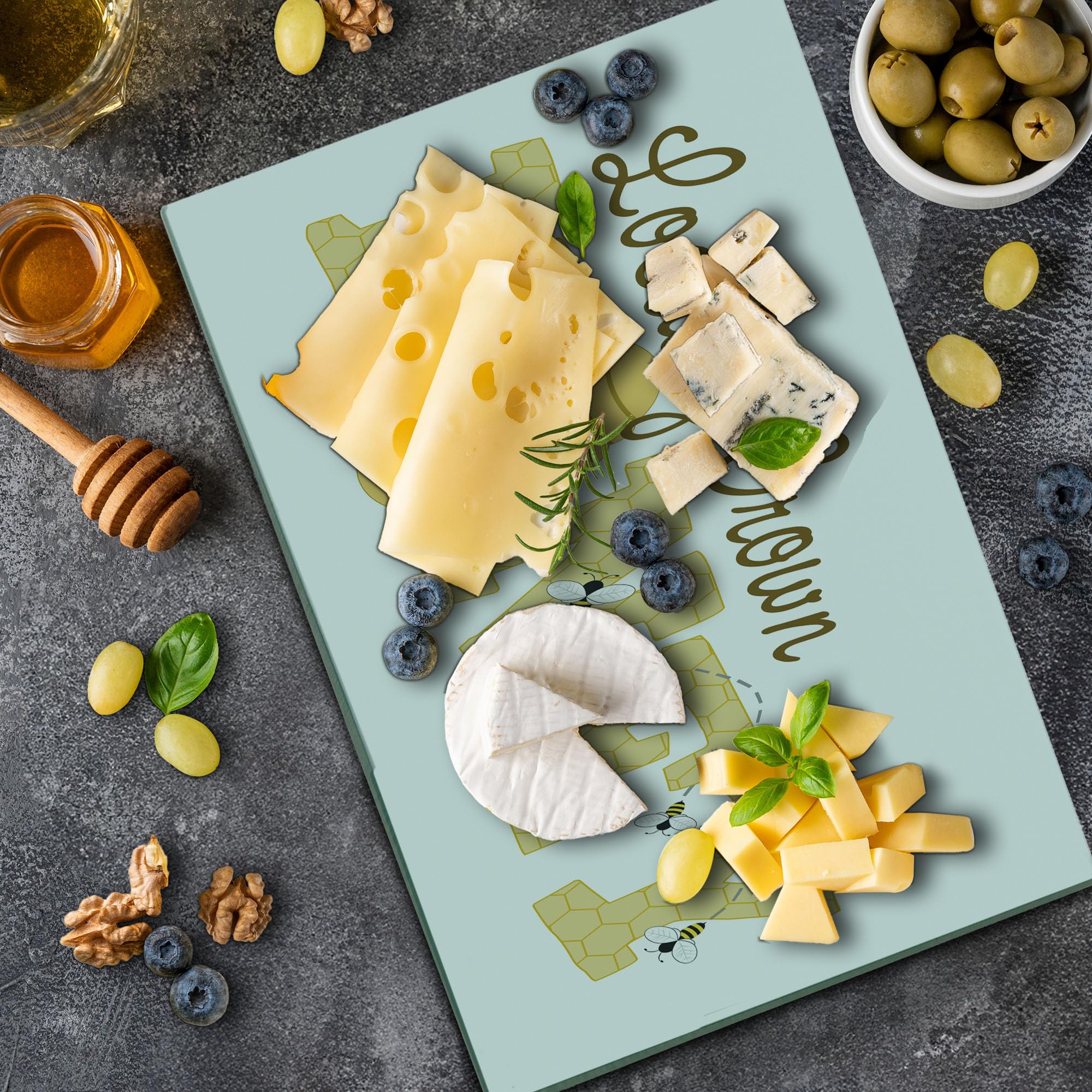 Ambesonne Honey Bee Glass Cutting Board - Large Dark Cocoa Mustard for Kitchen & Serving