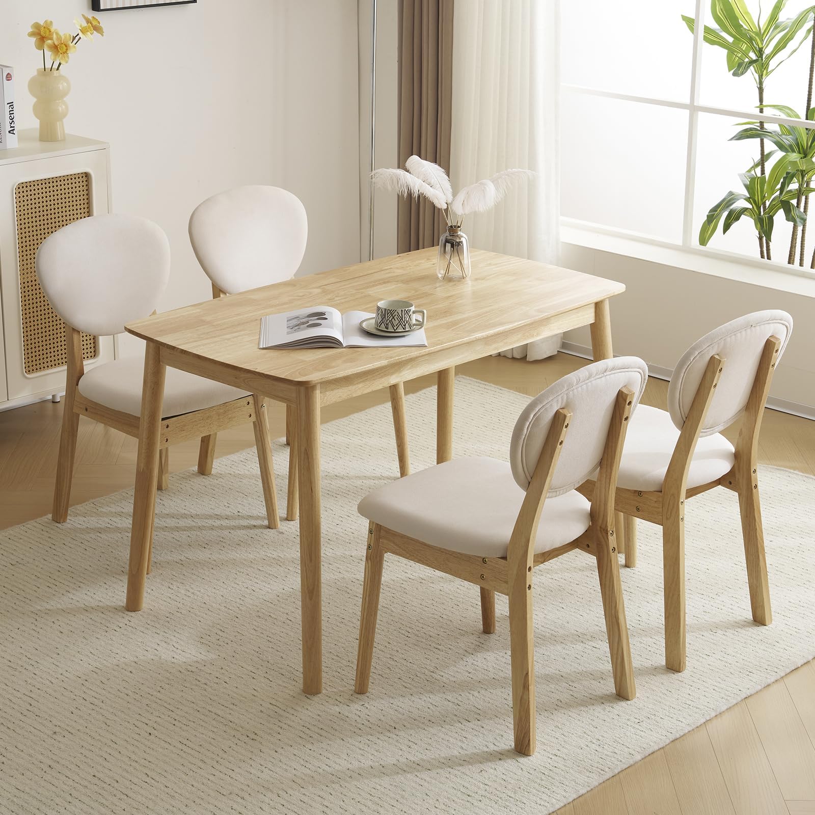 Karl Home Modern 5-Piece Natural Wood Dining Table Set for 4 - Mid-Century Compact Kitchen Table & Chairs with Padded Seats - Perfect for Small Apartments, Breakfast Nooks & Cozy Dining Rooms