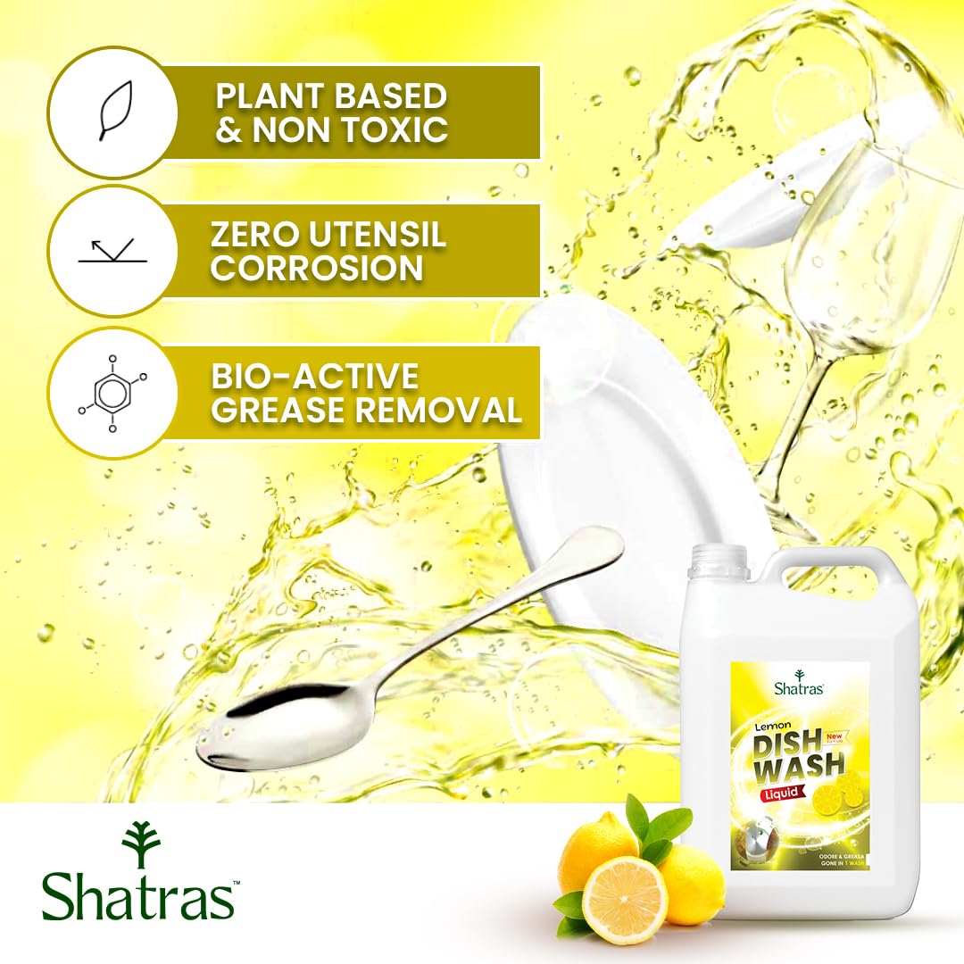 Shatras Lemon Dishwashing Liquid Gel - Powerful Kitchen Utensil Cleaner for Grease & Oil Removal (5000ml) - Ideal for Hand Washing Dishes, Pots, Pans & Cutting Boards
