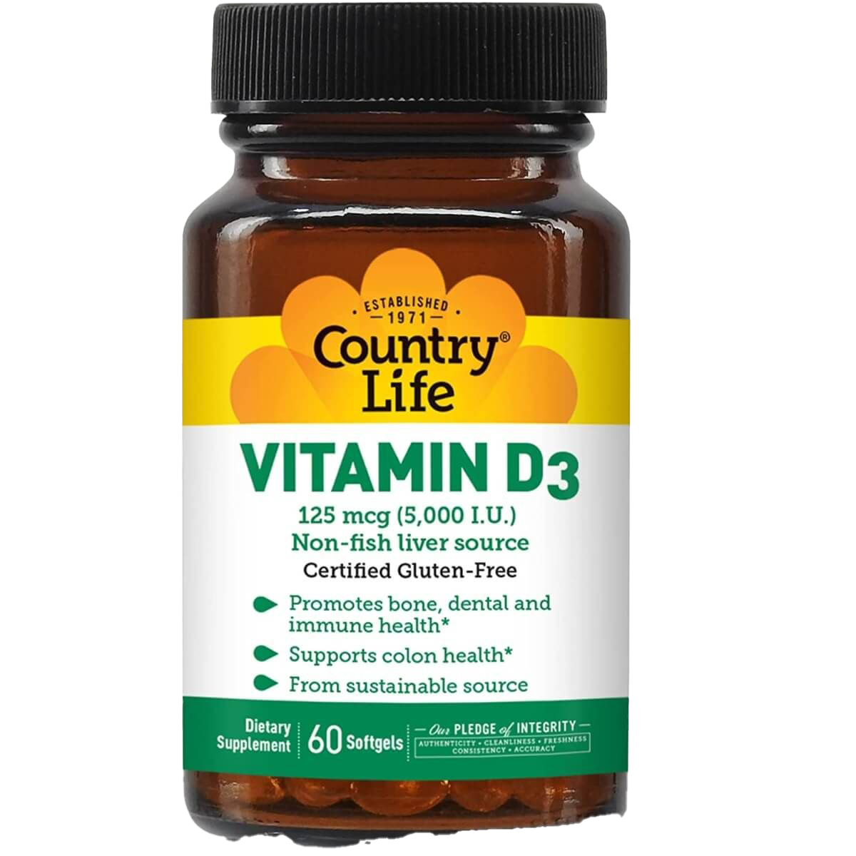 Country Life Vitamin D3 5000 IU - 60 Softgels for Immune Support & Bone Health - Daily Supplement for Adults & Seniors - Perfect for Low Sunlight Areas & Winter Months