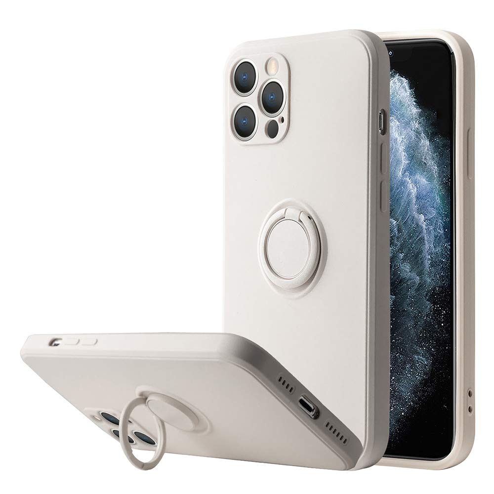 Soft Smooth Silicone Skin 360 Ring Kickstand Protective Case for iPhone 12 Pro Max - Perfect for Hands-Free Viewing, Gaming, and Video Calls