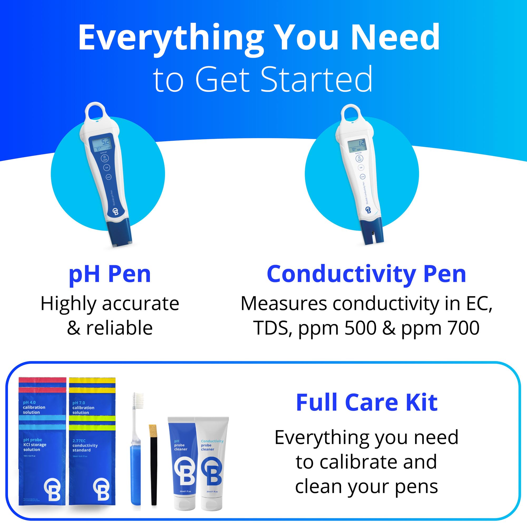 Bluelab PENSTP pH & Conductivity Meter Starter Kit - Digital Nutrient Tester for Hydroponics, Aquariums & Gardening | Waterproof Pens, Temp Sensor & Probe Care | Indoor/Outdoor Plant Monitoring