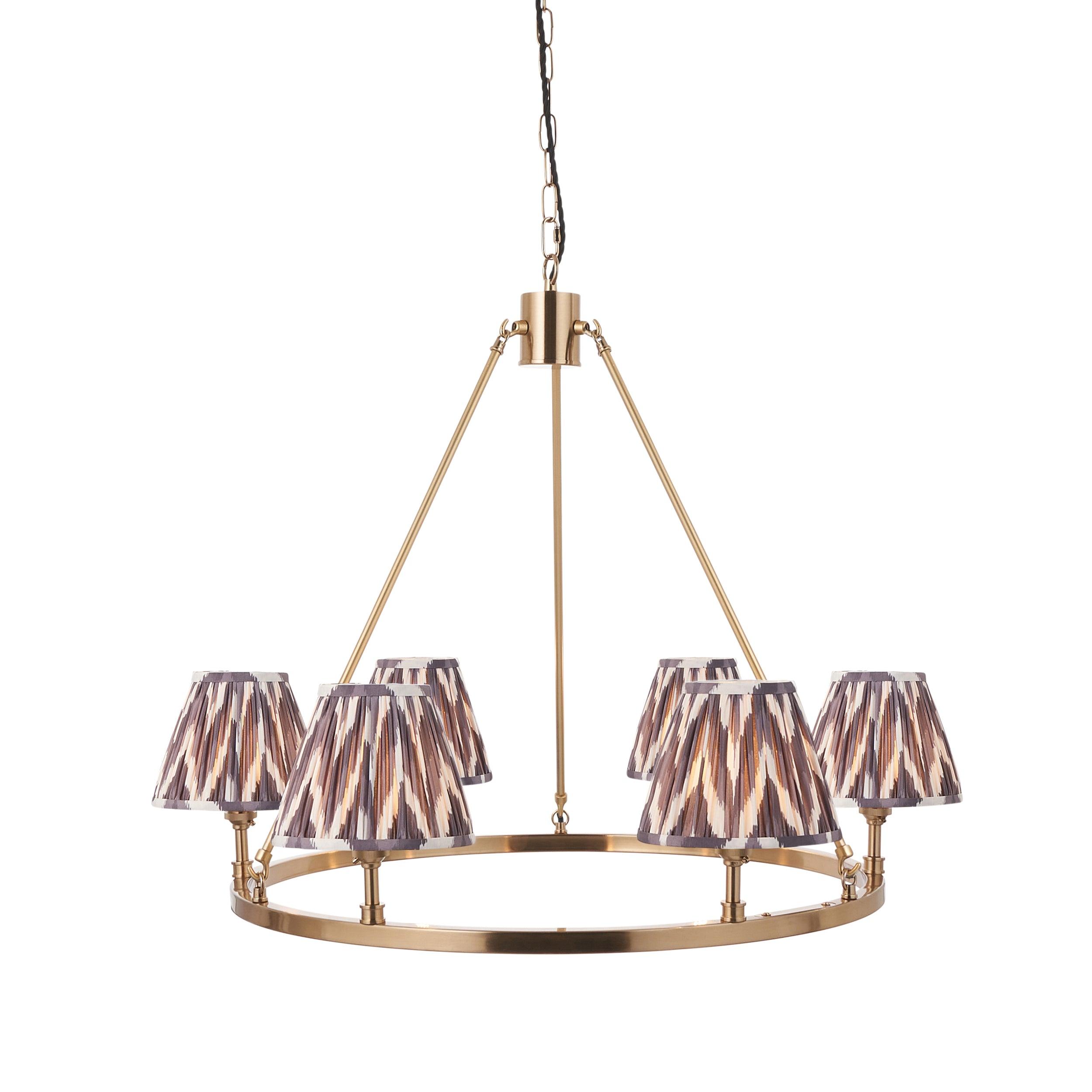 Chester Large Brass Ceiling Pendant Light with Grey Zigzag 16cm Shades - Vintage Industrial Lighting for Dining Room, Kitchen Island & Bedroom