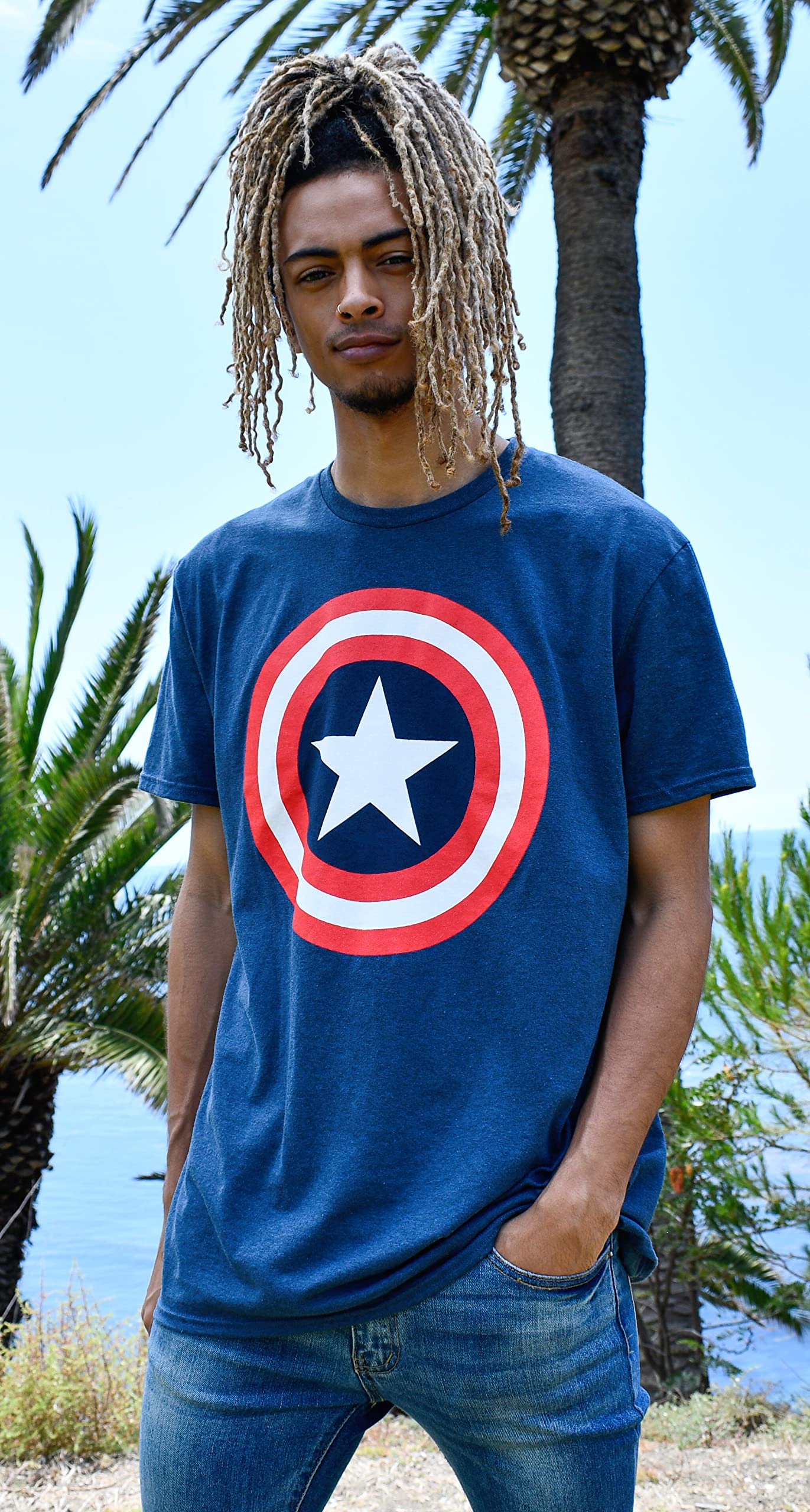 Marvel Captain America Distressed Shield Logo Men's T-Shirt | Superhero Graphic Tee for Fans & Collectors | Casual Wear, Cosplay & Comic Con Outfits